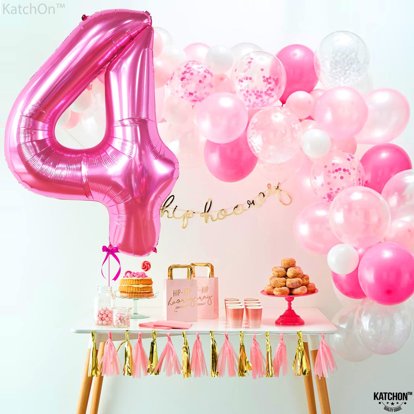 KatchOn Hot Pink 40-Inch Number 4 Balloon – 4th Birthday Party Decor