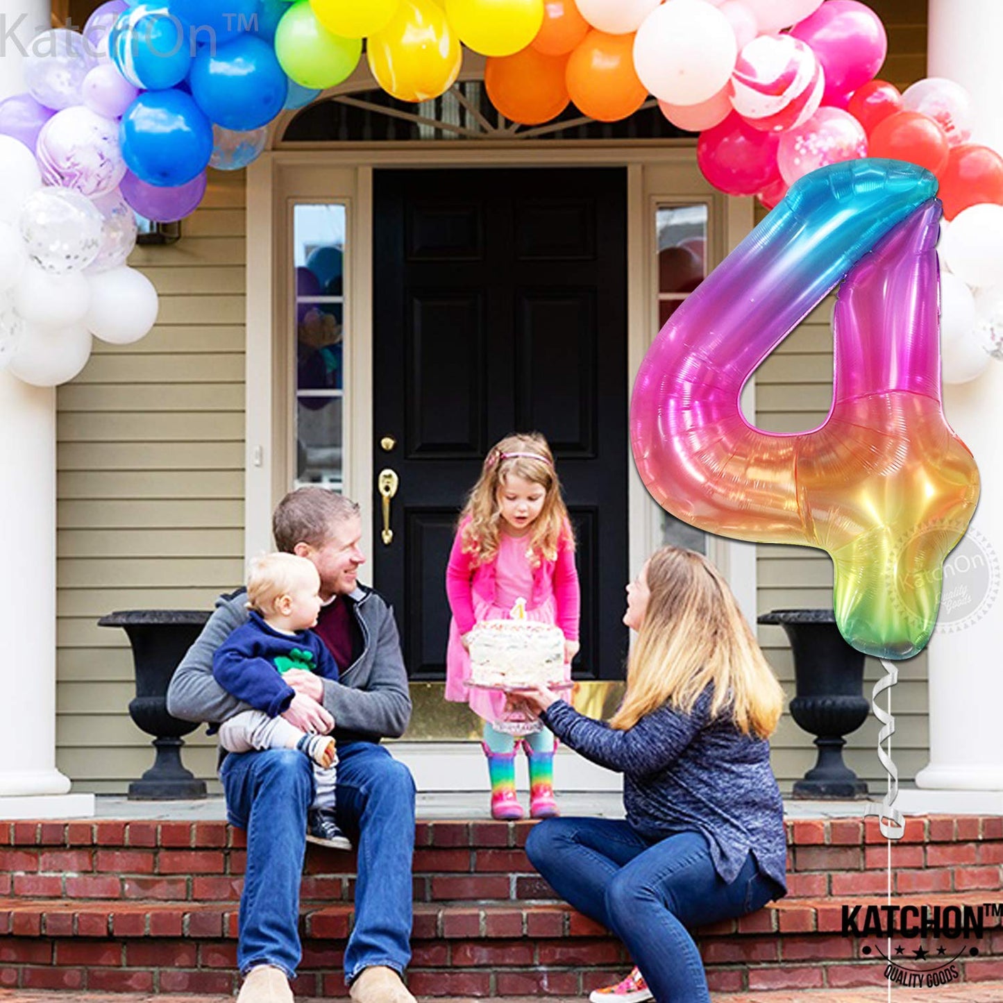 KatchOn Giant Rainbow 4 Balloon - 40 Inch Number 4 Balloon for 4th Birthday & Rainbow Party Decor