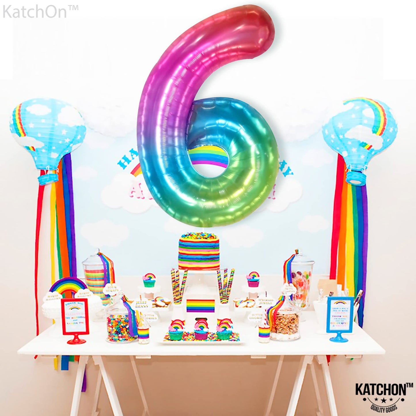 KatchOn Giant 40 Inch Jelly Number 6 Balloon | Rainbow Decor for Birthdays & Anniversaries