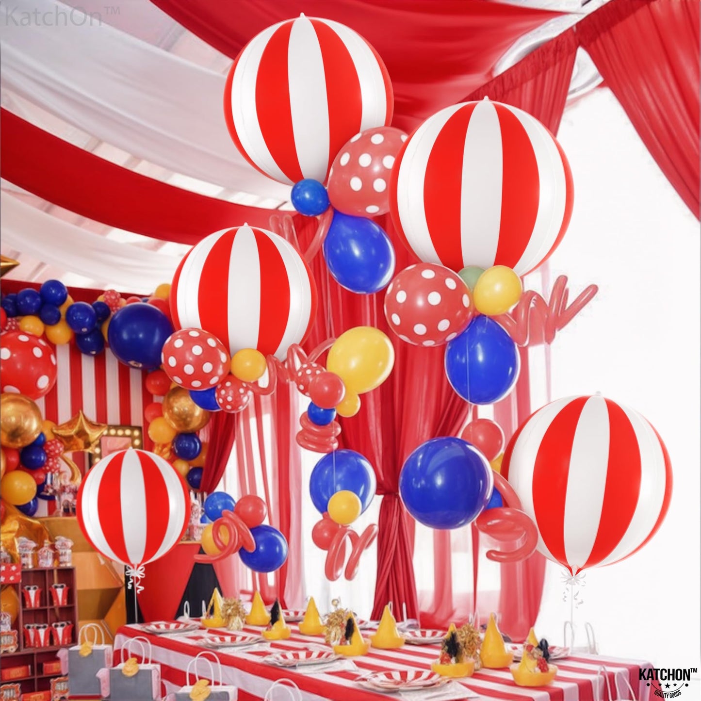 KatchOn 22-Inch Red and White Carnival Balloons Pack of 6 | Circus Theme Party Decor
