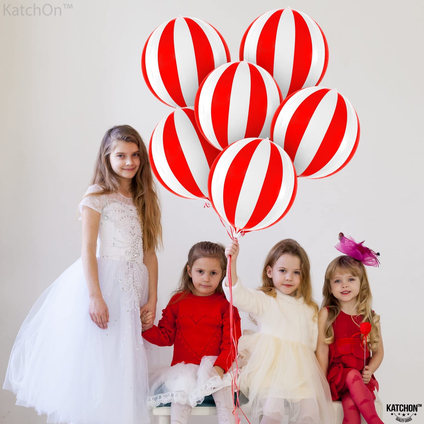 KatchOn 22-Inch Red and White Carnival Balloons Pack of 6 | Circus Theme Party Decor