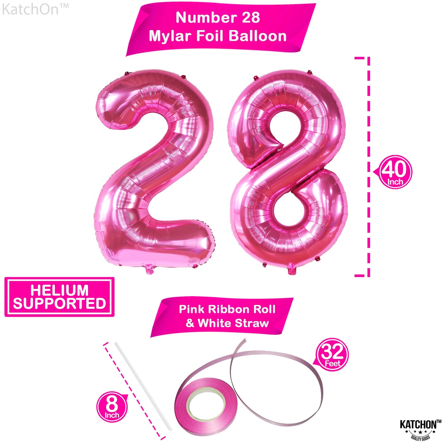 KatchOn 40-Inch Hot Pink 28 Balloon Number | 28th Birthday Decor