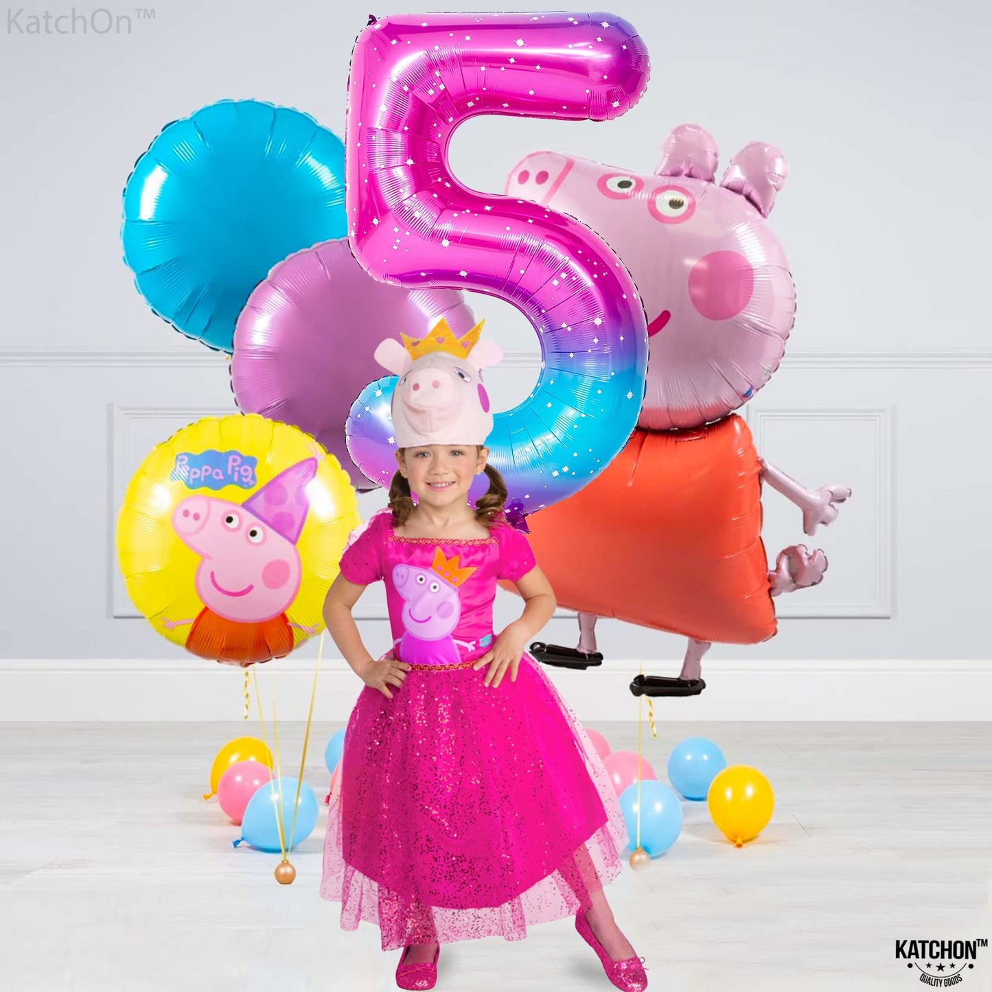 KatchOn Rainbow Number 5 Balloon – Giant 40 Inch Pink & Blue 5th Birthday Decor