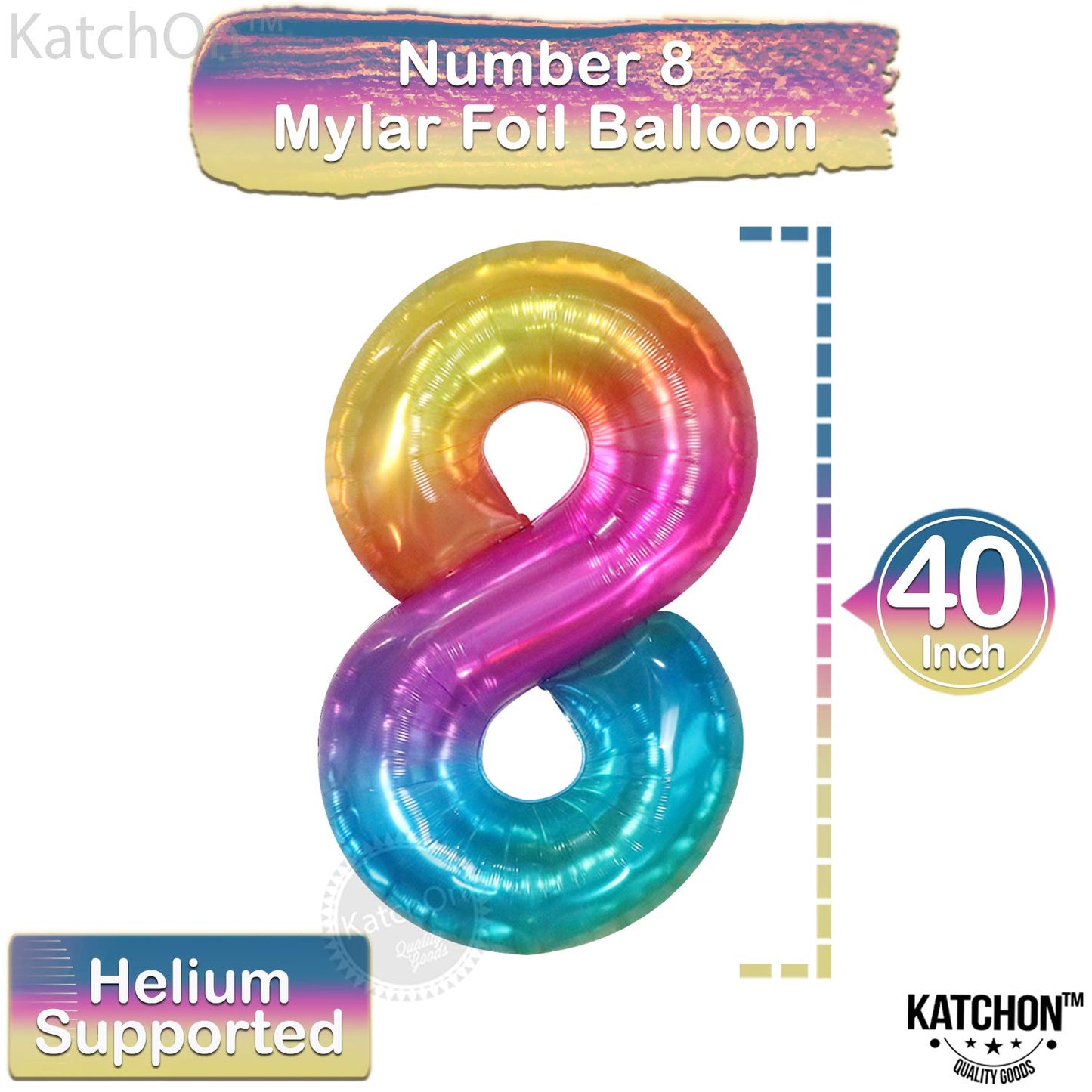 KatchOn Giant Rainbow 40 Inch Number 8 Balloon – Tie Dye Birthday Decor