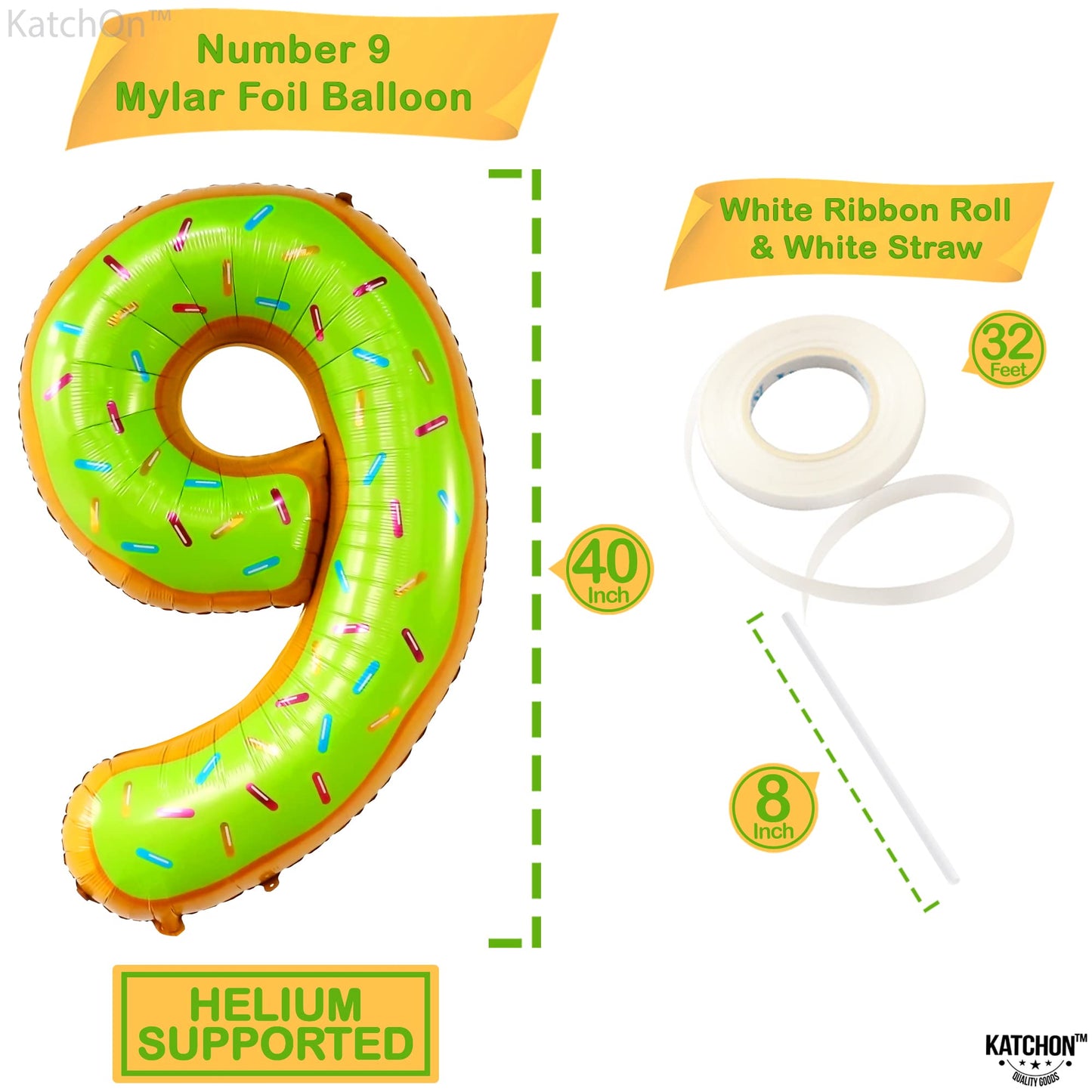 KatchOn Huge 40-Inch Donut Number 9 Balloon | 9th Birthday & Anniversary Decor