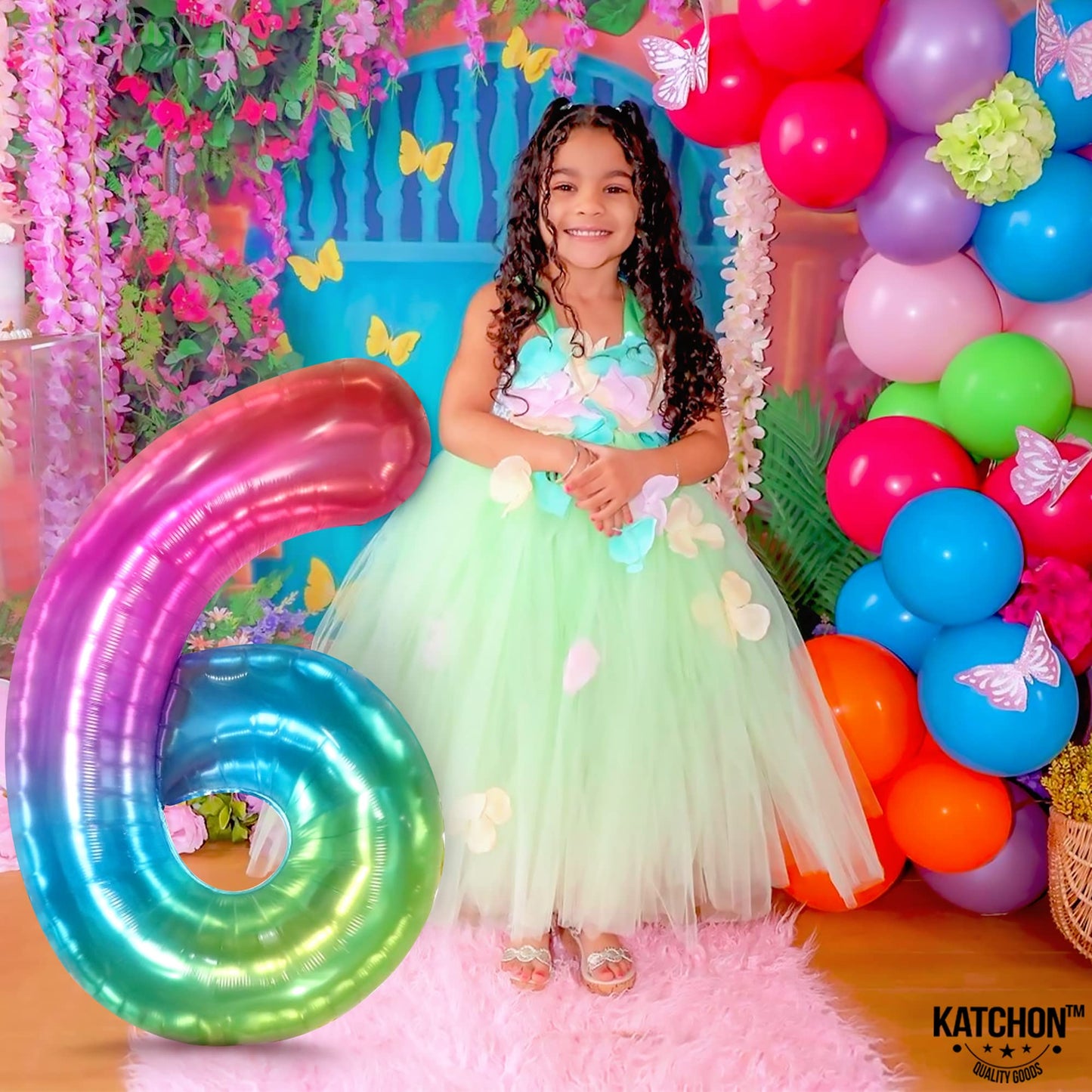 KatchOn Giant 40 Inch Jelly Number 6 Balloon | Rainbow Decor for Birthdays & Anniversaries