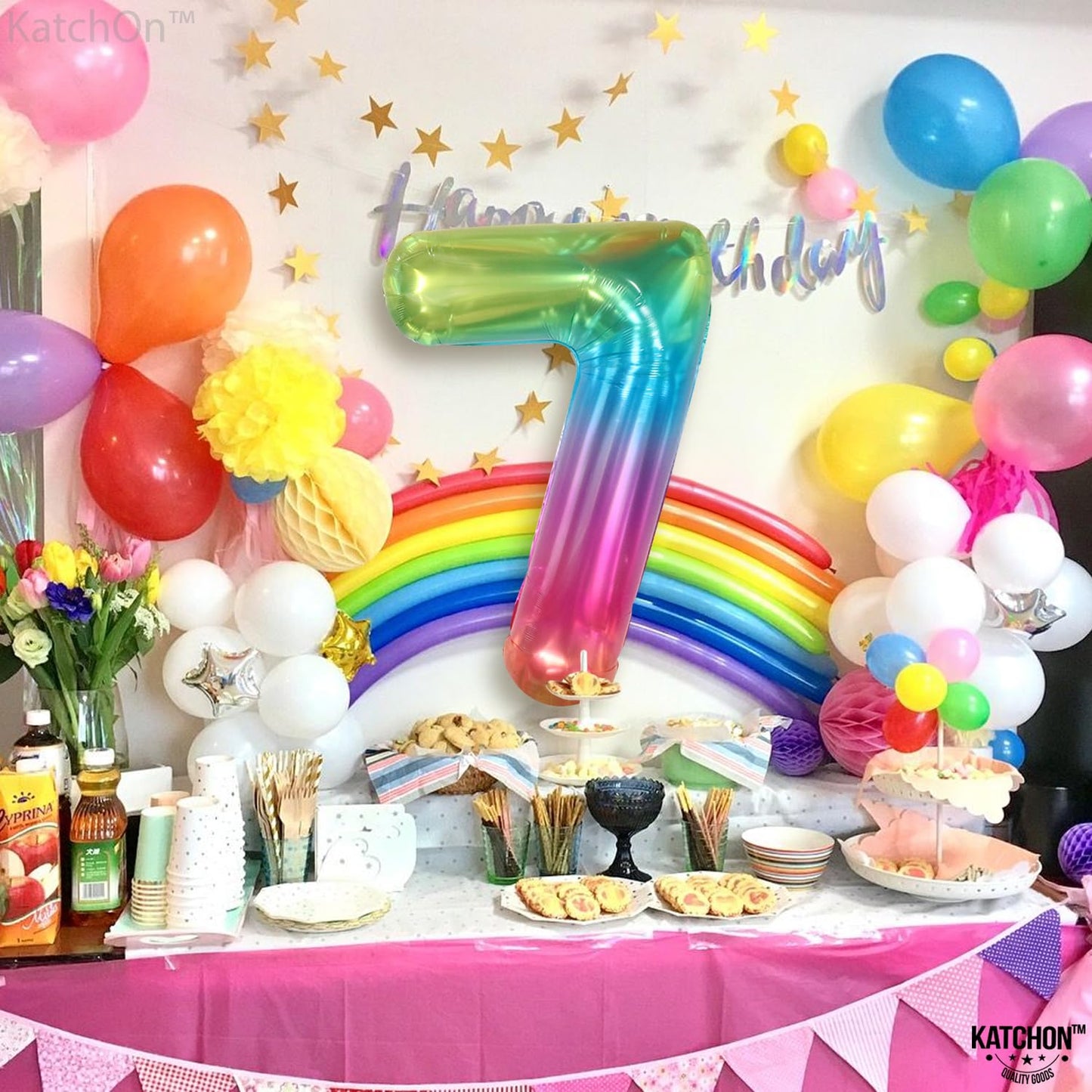 KatchOn Giant Jelly Number 7 Balloon - 40-Inch Rainbow Birthday Decor