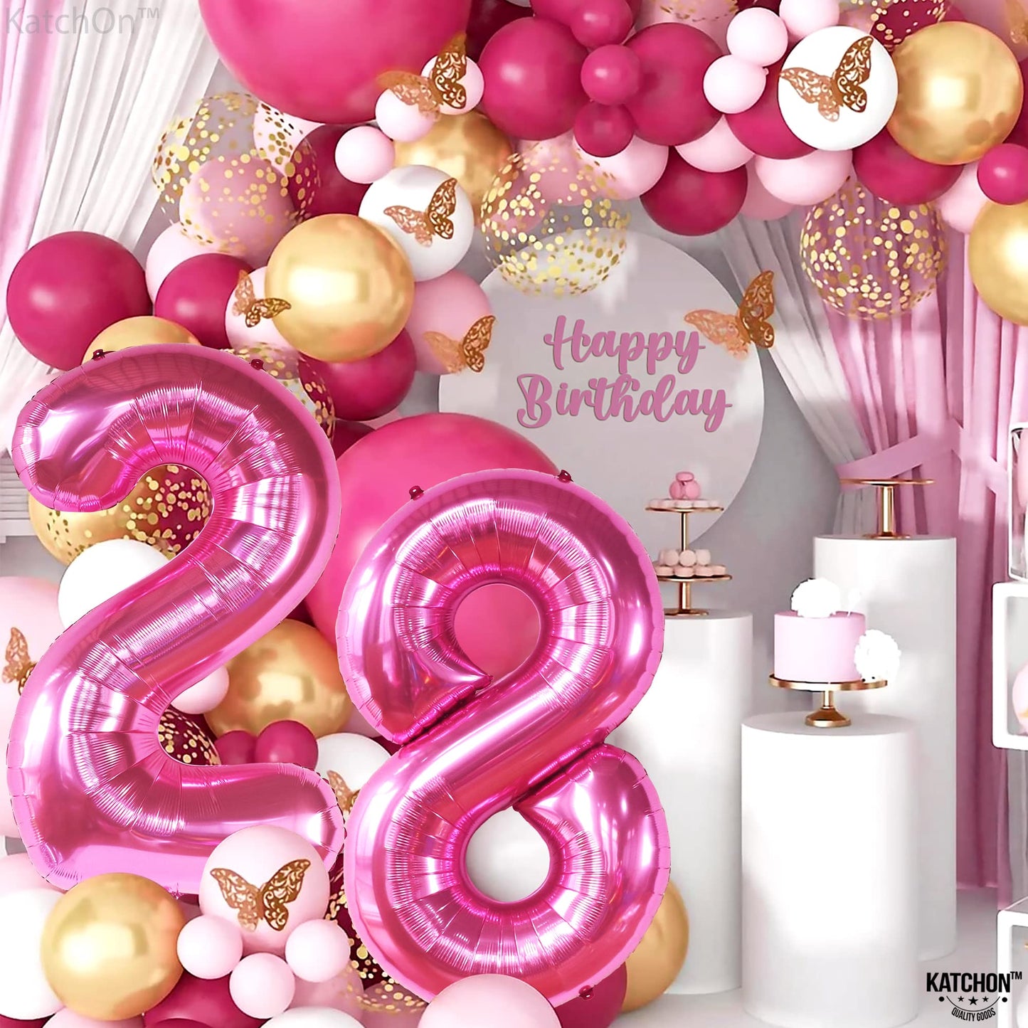 KatchOn 40-Inch Hot Pink 28 Balloon Number | 28th Birthday Decor