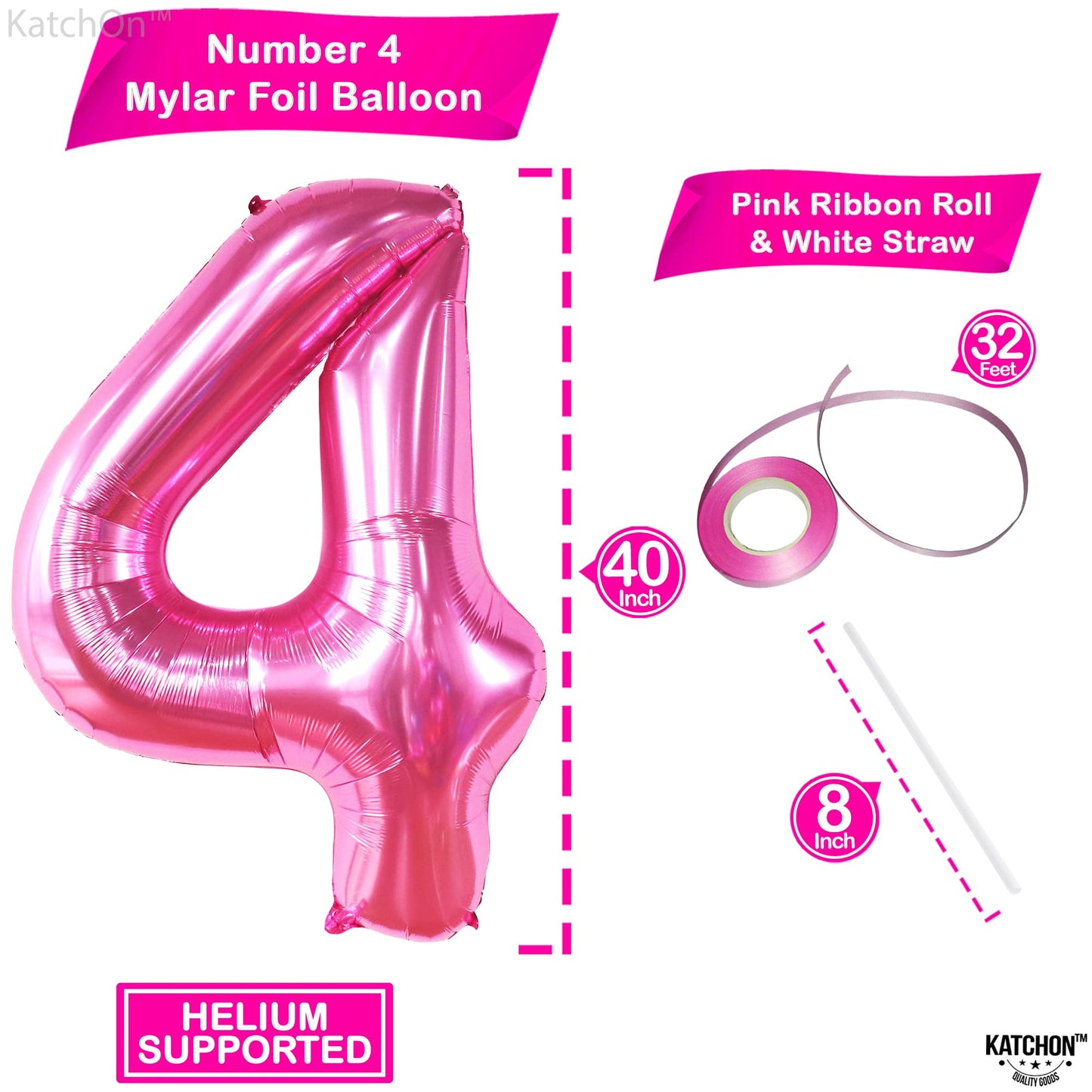 KatchOn Hot Pink 40-Inch Number 4 Balloon – 4th Birthday Party Decor