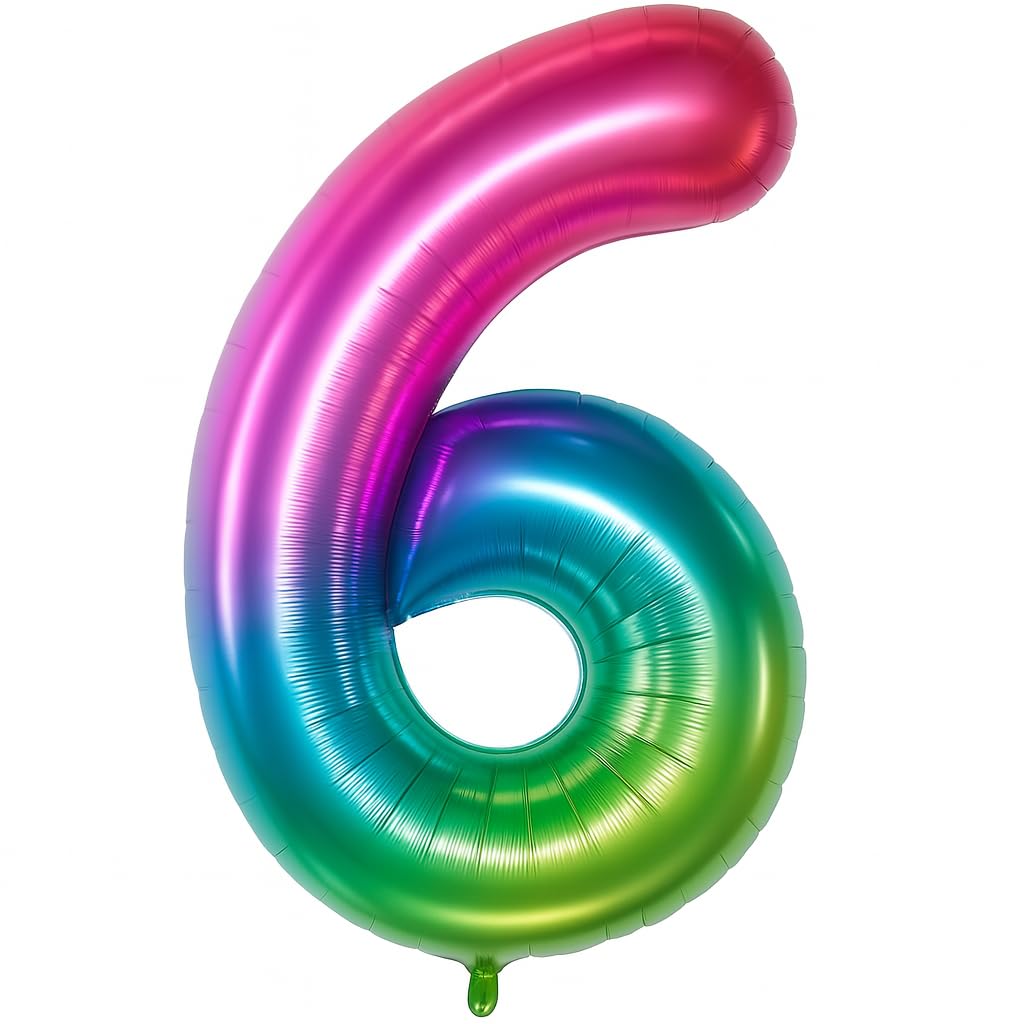 KatchOn Giant 40 Inch Jelly Number 6 Balloon | Rainbow Decor for Birthdays & Anniversaries
