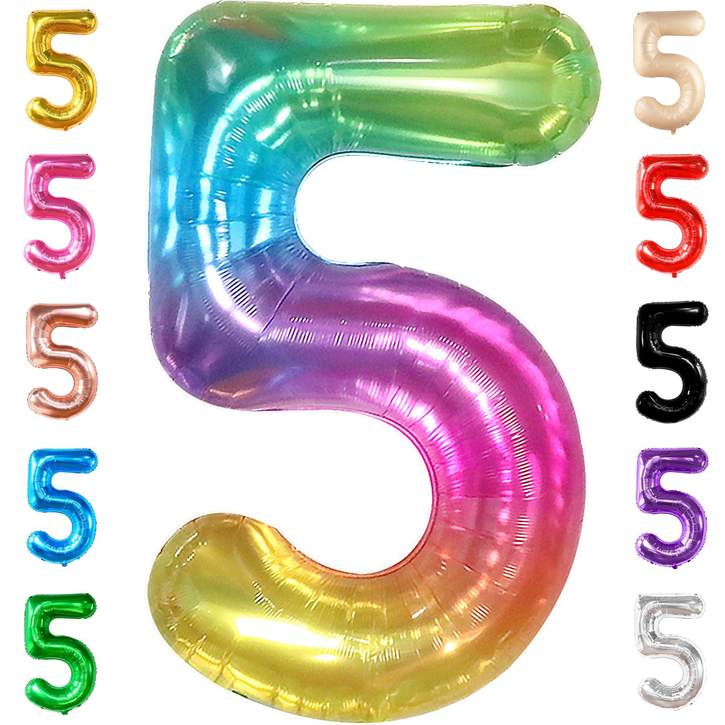 KatchOn Giant Rainbow 5 Balloon – 50-inch Rainbow Number 5 Foil Balloon for Birthdays