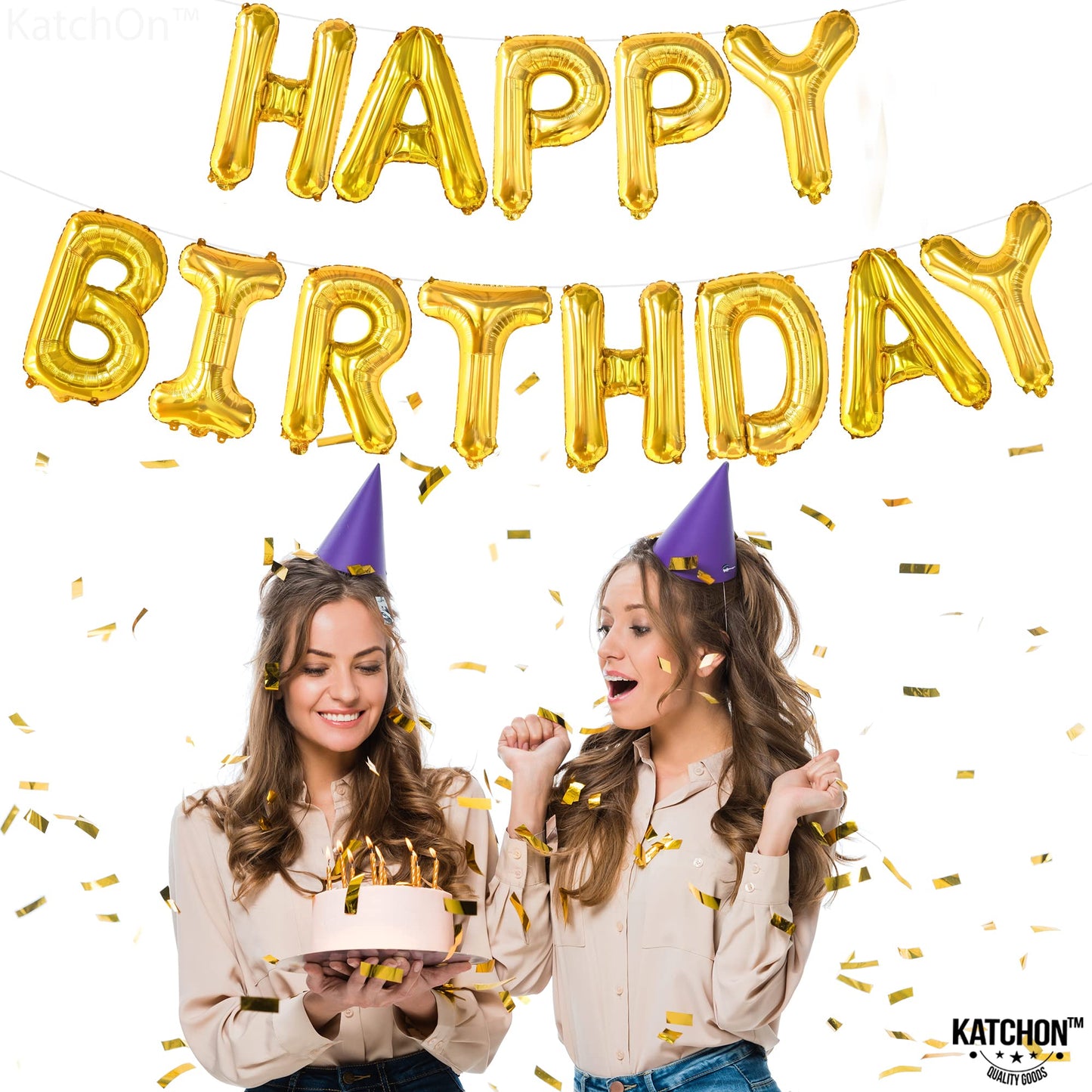 KatchOn Gold Happy Birthday Banner – 16 Inch Foil Letter Balloon Kit