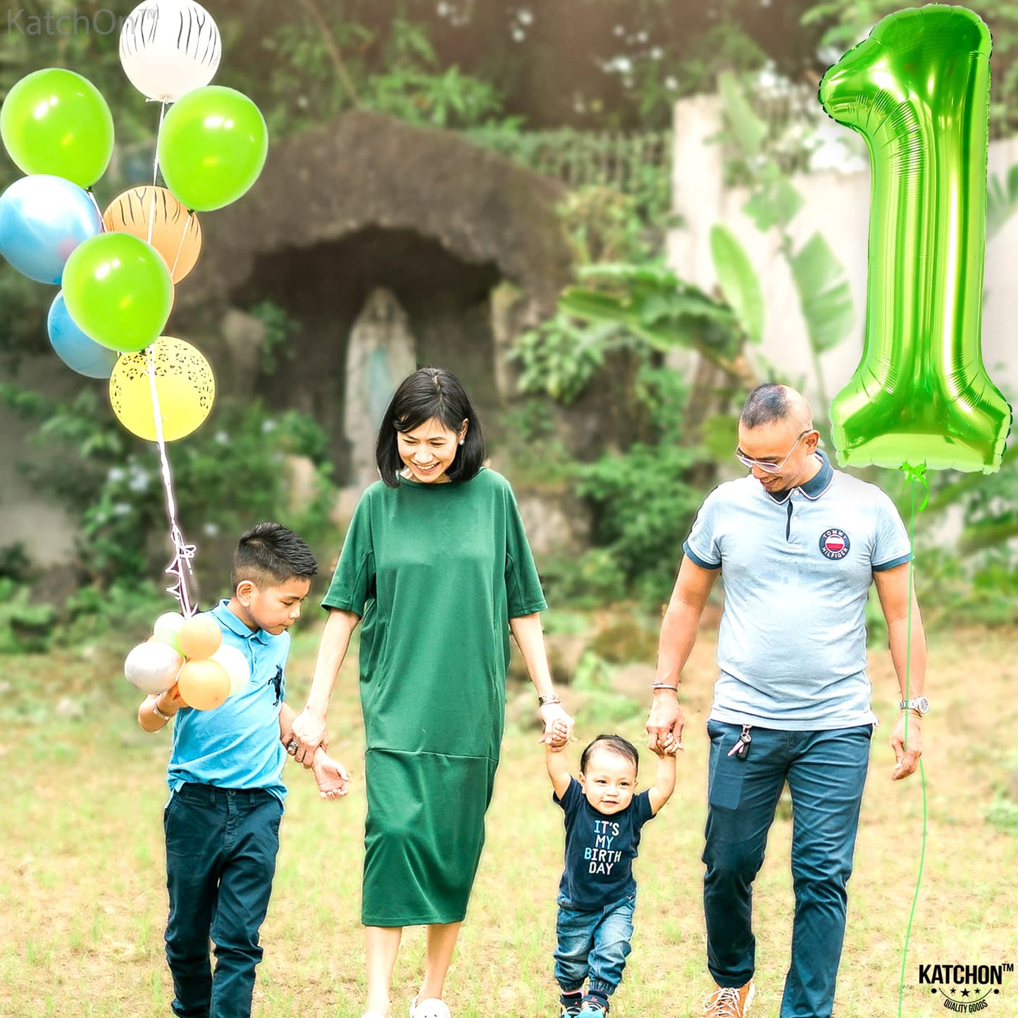 KatchOn Large Green Number 1 Balloon – 40 Inch Mylar Foil | 1st Birthday & Safari Theme Decor