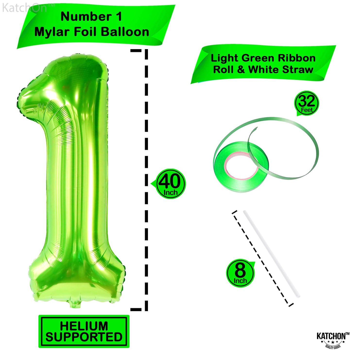 KatchOn Large Green Number 1 Balloon – 40 Inch Mylar Foil | 1st Birthday & Safari Theme Decor