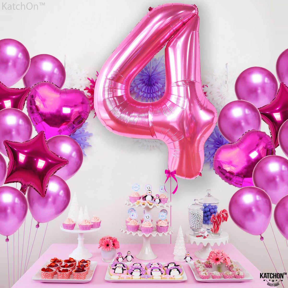 KatchOn Hot Pink 40-Inch Number 4 Balloon – 4th Birthday Party Decor
