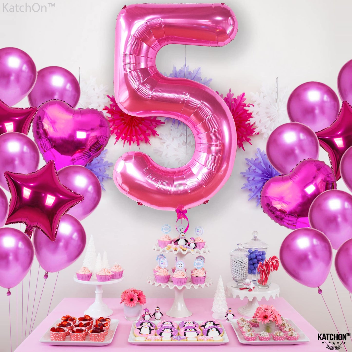 KatchOn Giant Hot Pink 40-Inch 5 Balloon – 5th Birthday Number Balloon Decor
