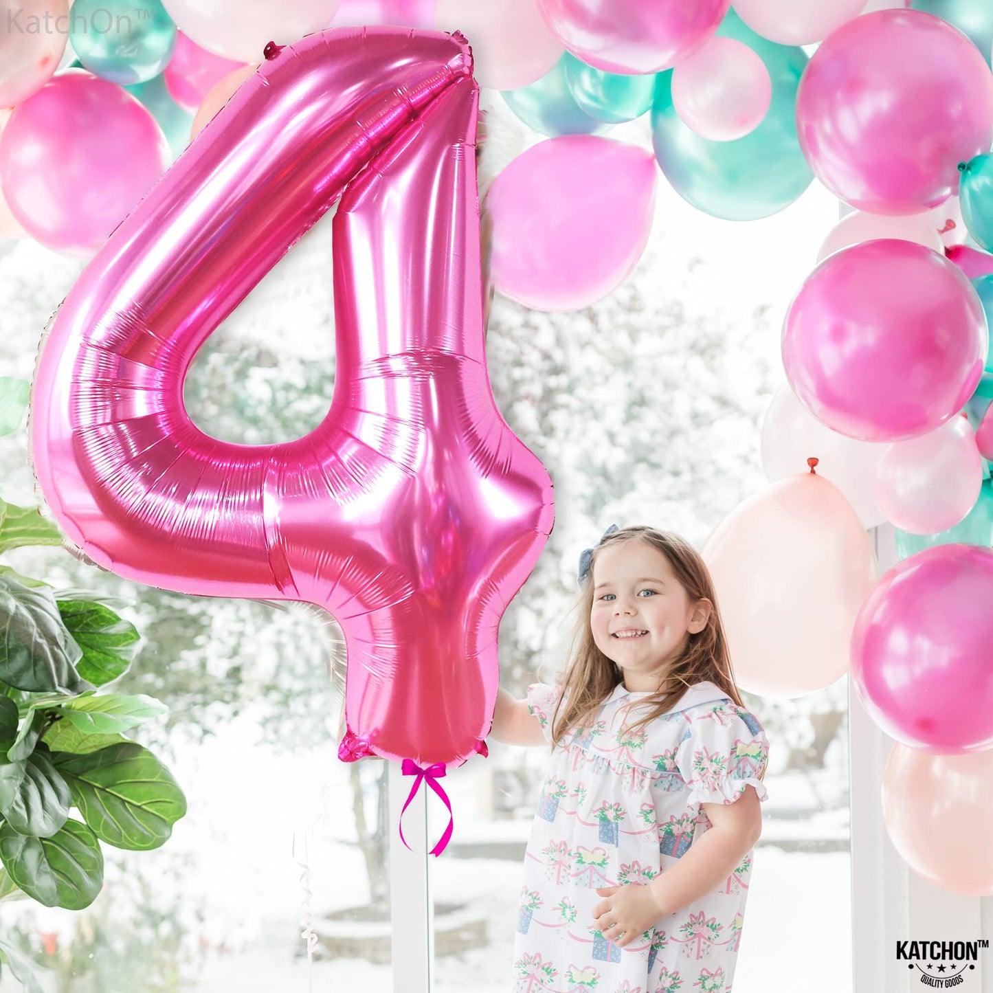 KatchOn Hot Pink 40-Inch Number 4 Balloon – 4th Birthday Party Decor