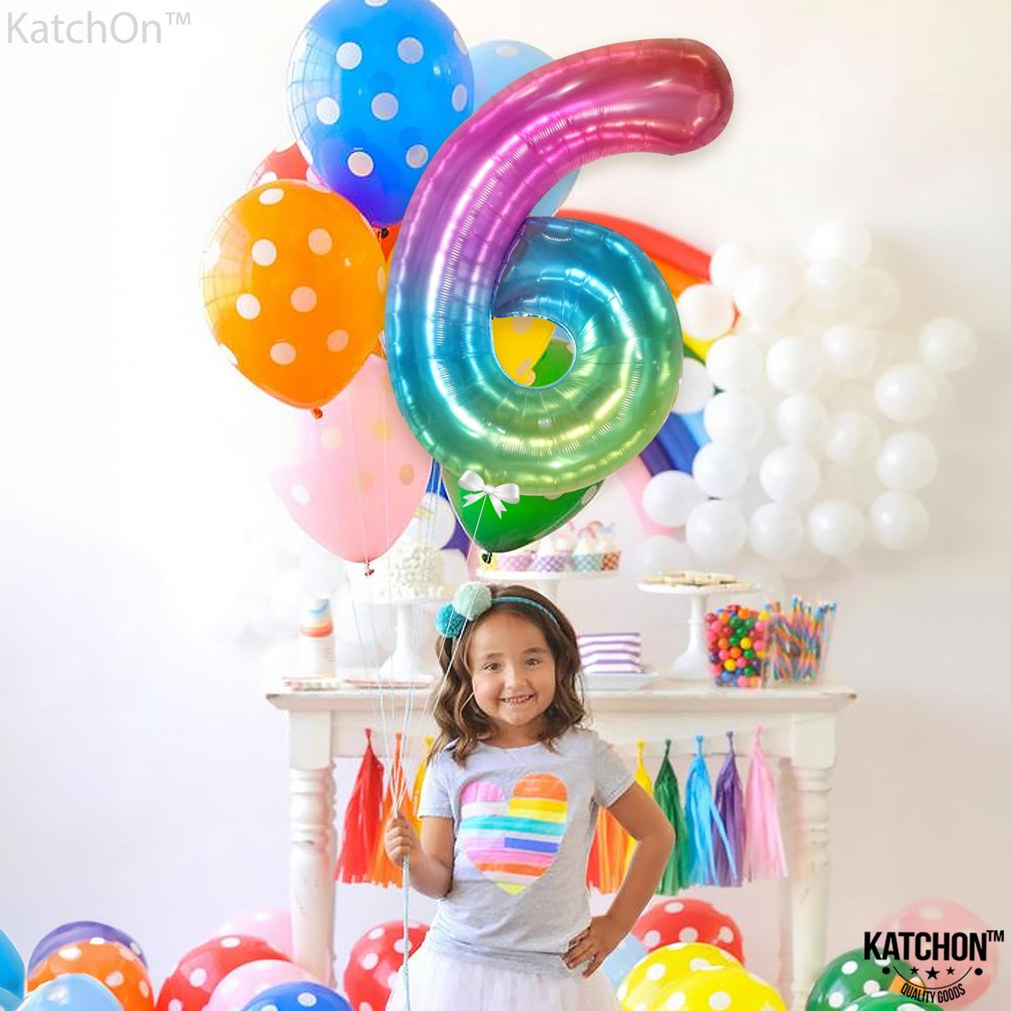 KatchOn Giant 40 Inch Jelly Number 6 Balloon | Rainbow Decor for Birthdays & Anniversaries