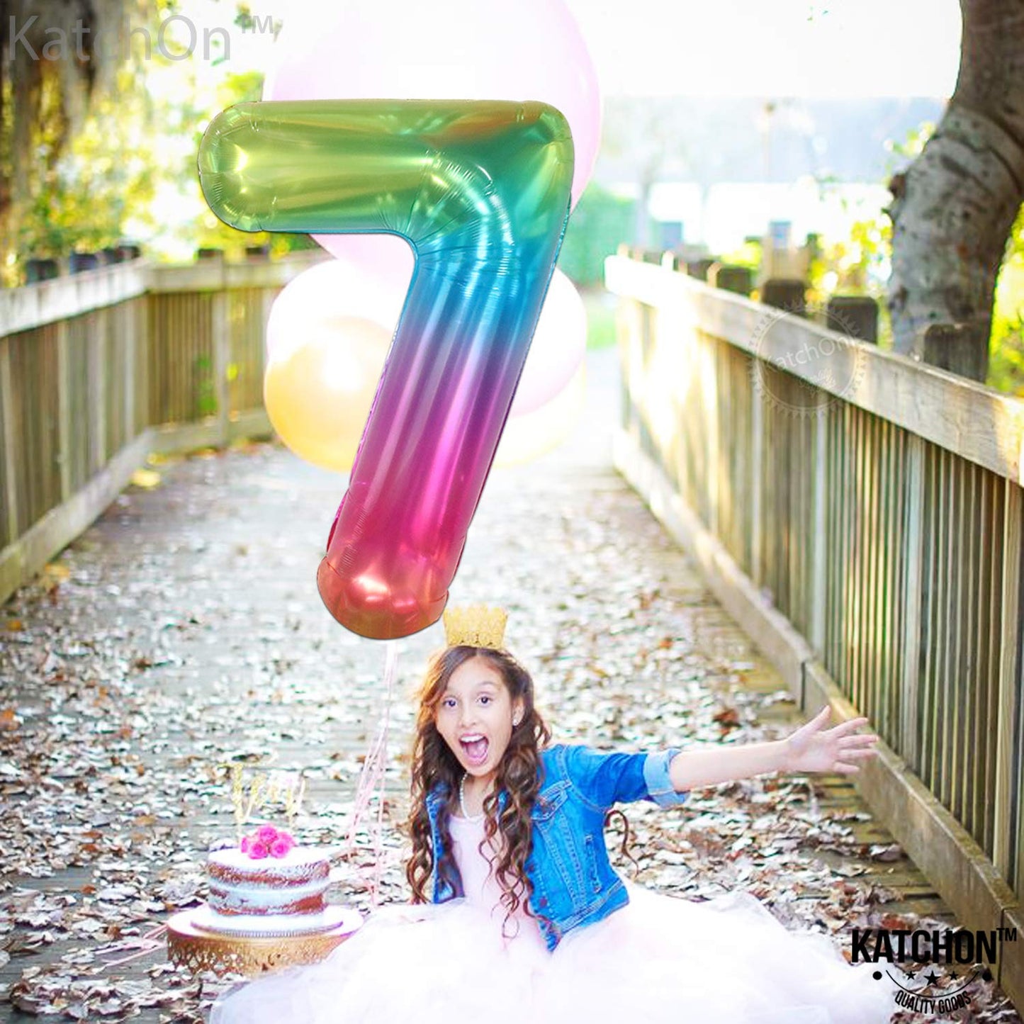 KatchOn Giant Jelly Number 7 Balloon - 40-Inch Rainbow Birthday Decor
