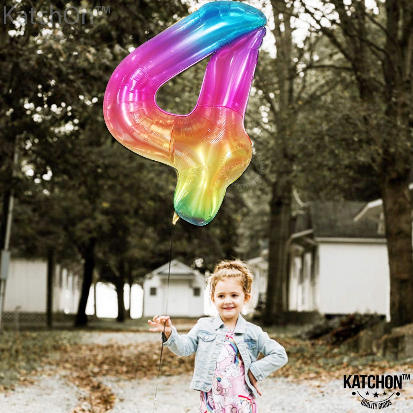 KatchOn Giant Rainbow 4 Balloon - 40 Inch Number 4 Balloon for 4th Birthday & Rainbow Party Decor