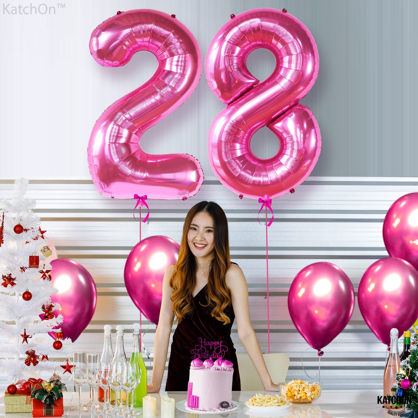 KatchOn 40-Inch Hot Pink 28 Balloon Number | 28th Birthday Decor