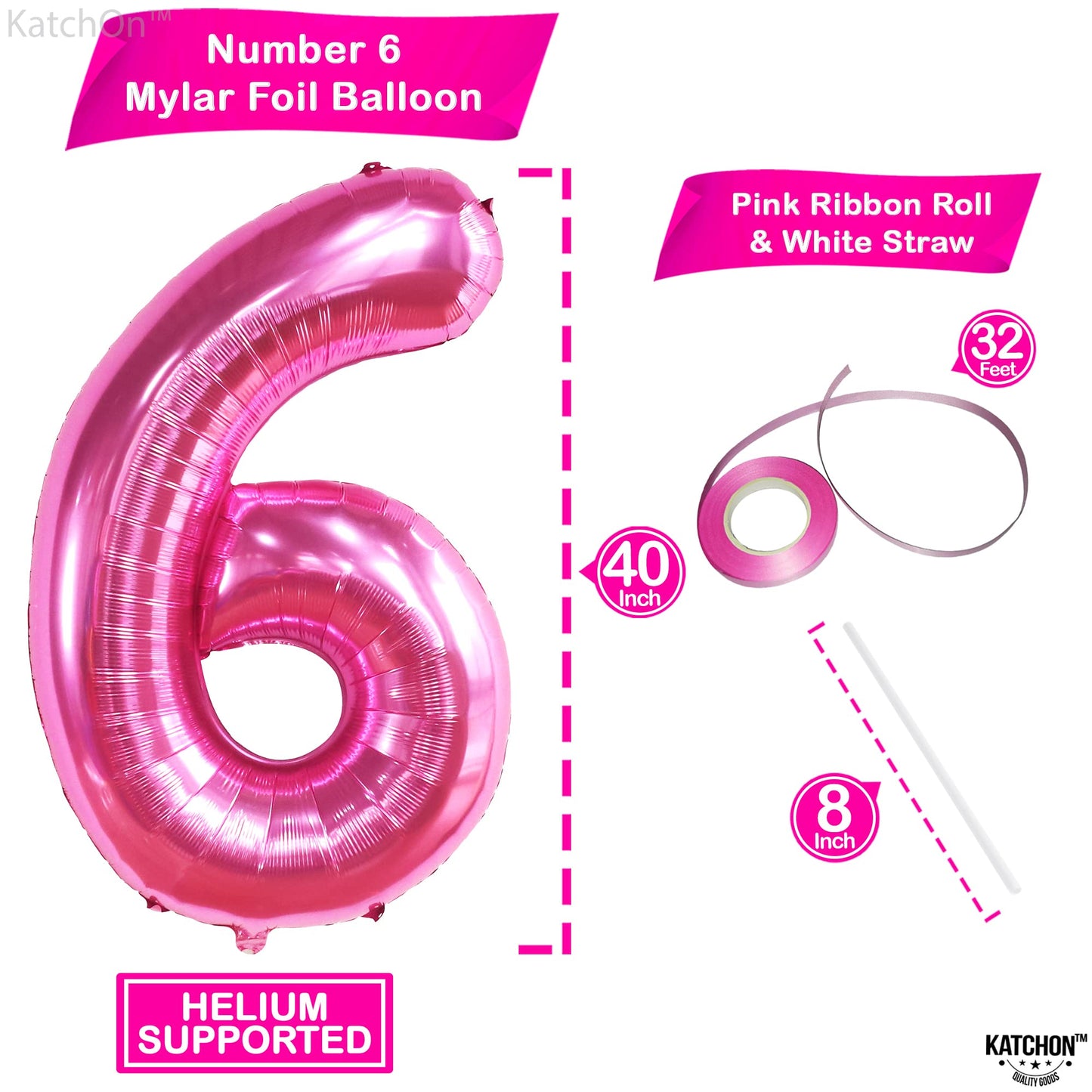 KatchOn Giant Hot Pink Number 6 Balloon - 40 Inch | 6th Birthday Decor for Girls | Pink Birthday Balloon