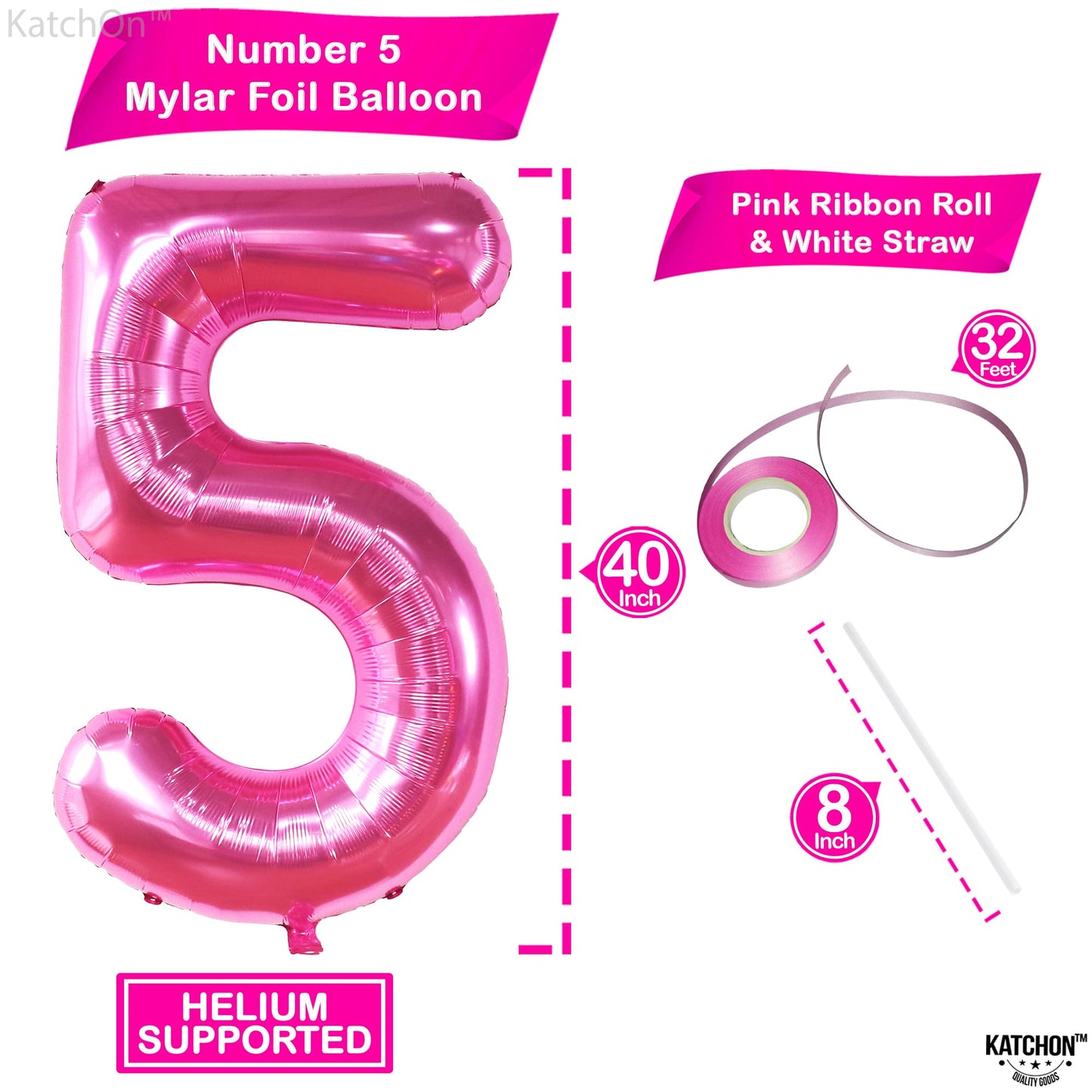 KatchOn Giant Hot Pink 40-Inch 5 Balloon – 5th Birthday Number Balloon Decor