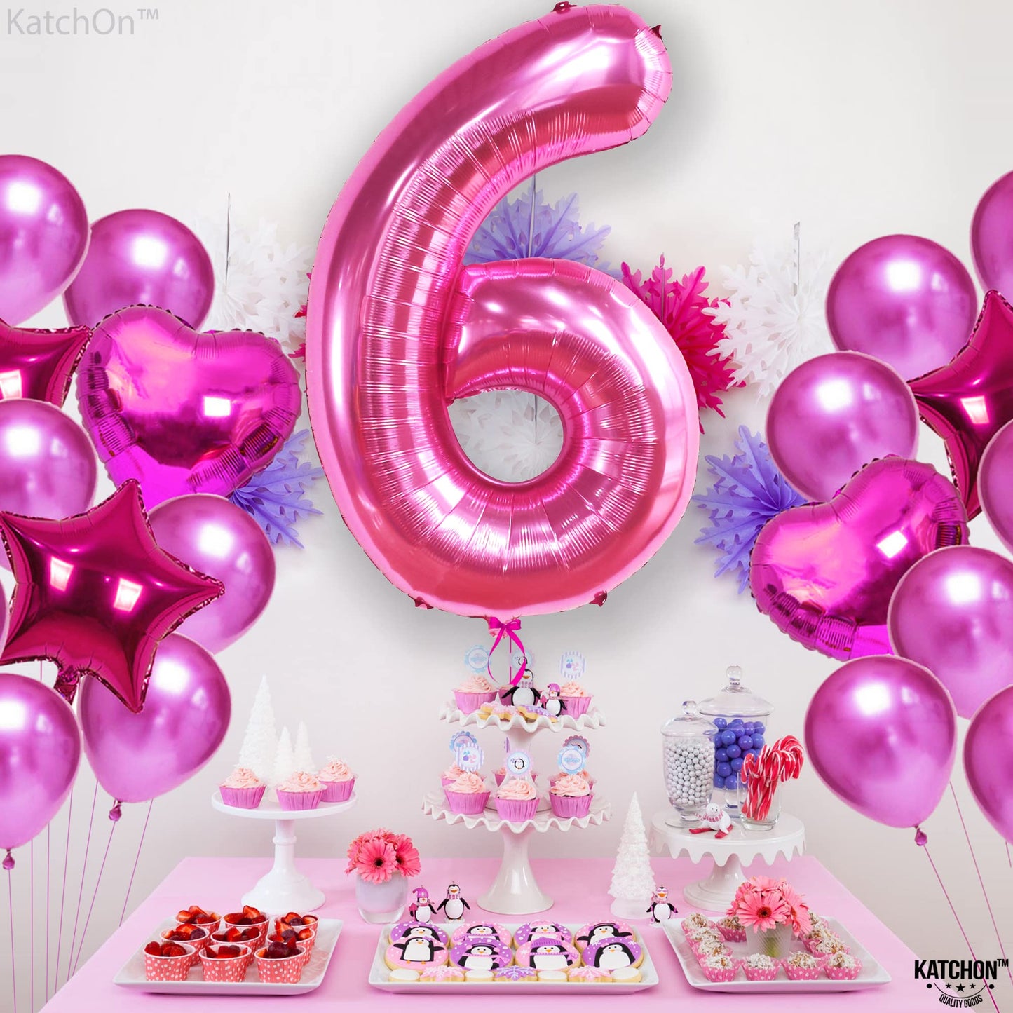 KatchOn Giant Hot Pink Number 6 Balloon - 40 Inch | 6th Birthday Decor for Girls | Pink Birthday Balloon