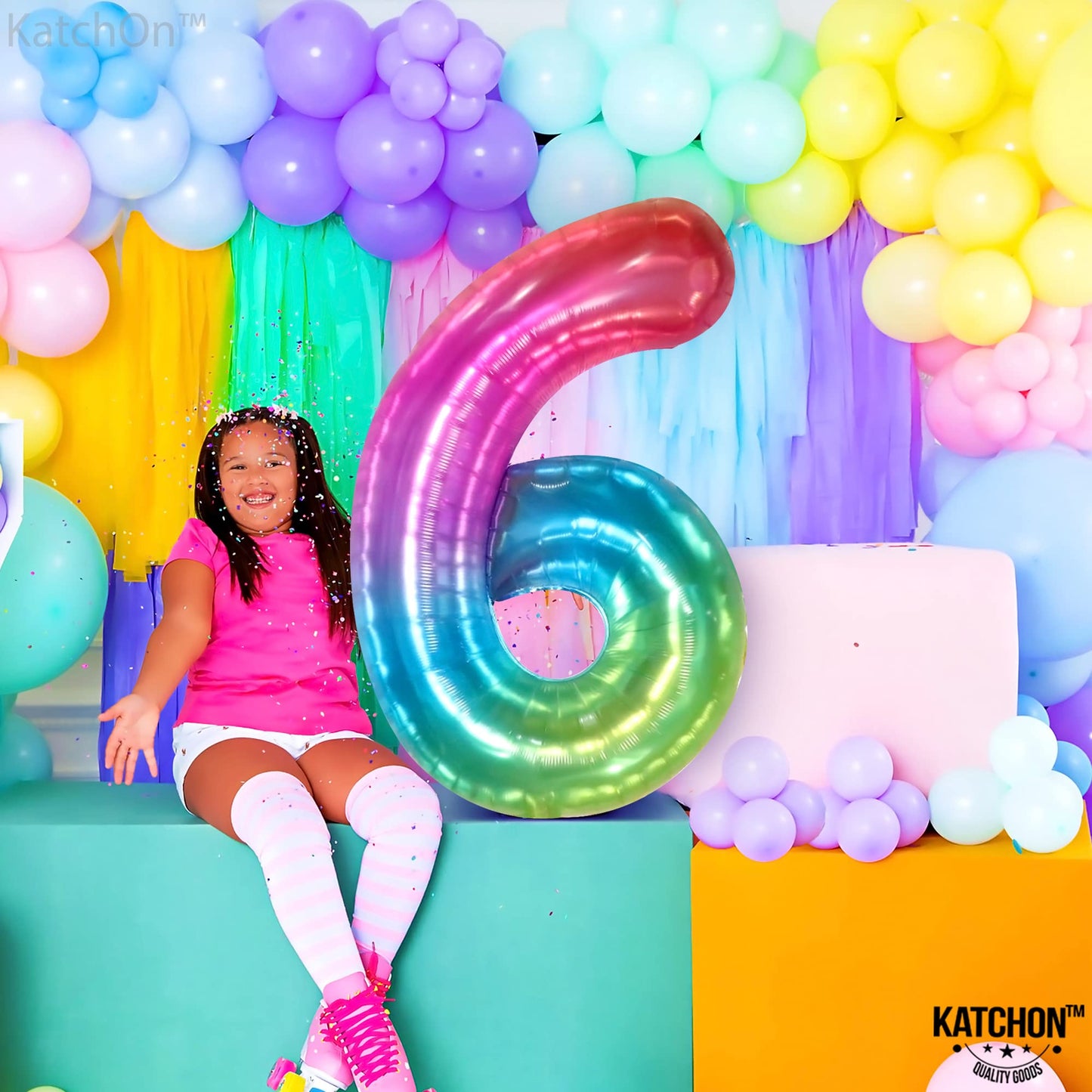 KatchOn Giant 40 Inch Jelly Number 6 Balloon | Rainbow Decor for Birthdays & Anniversaries