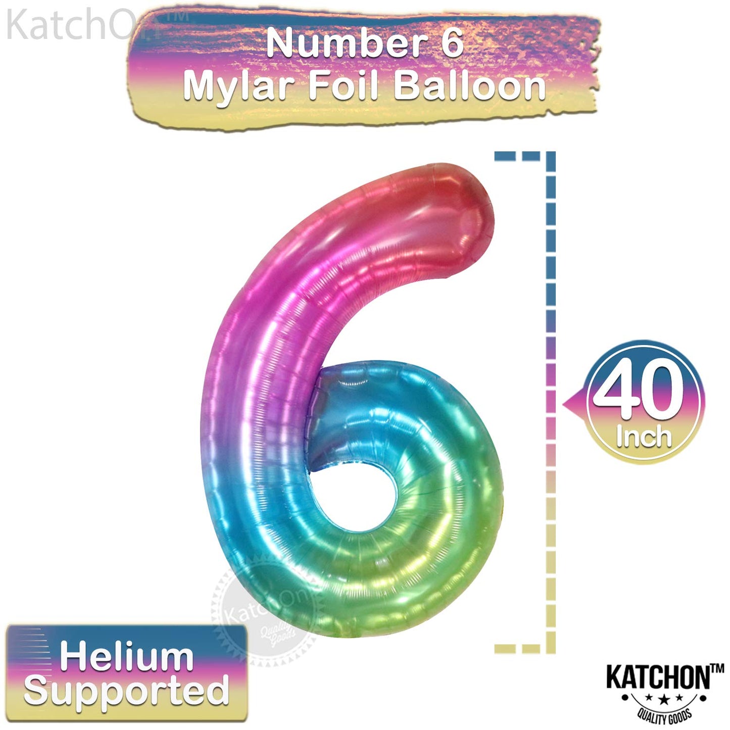 KatchOn Giant 40 Inch Jelly Number 6 Balloon | Rainbow Decor for Birthdays & Anniversaries