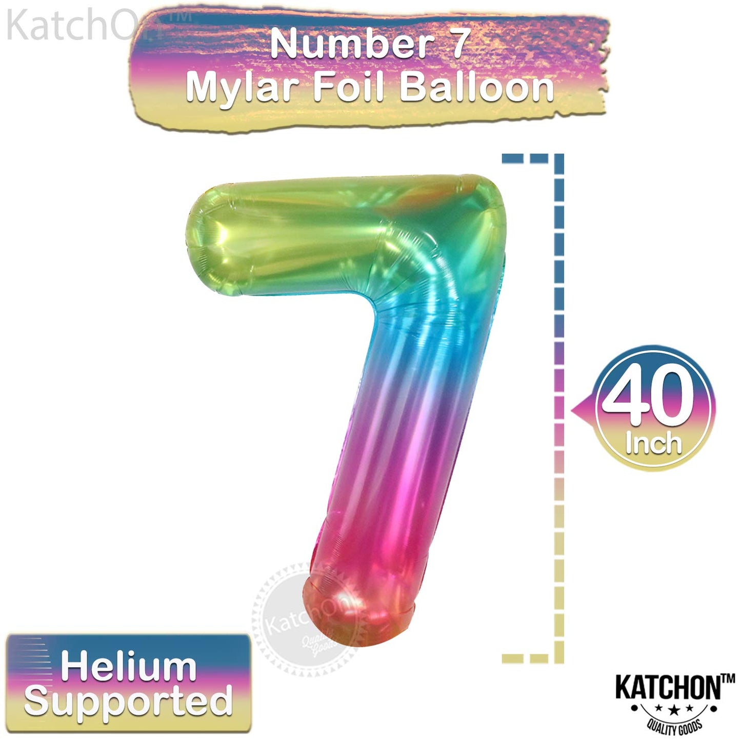 KatchOn Giant Jelly Number 7 Balloon - 40-Inch Rainbow Birthday Decor