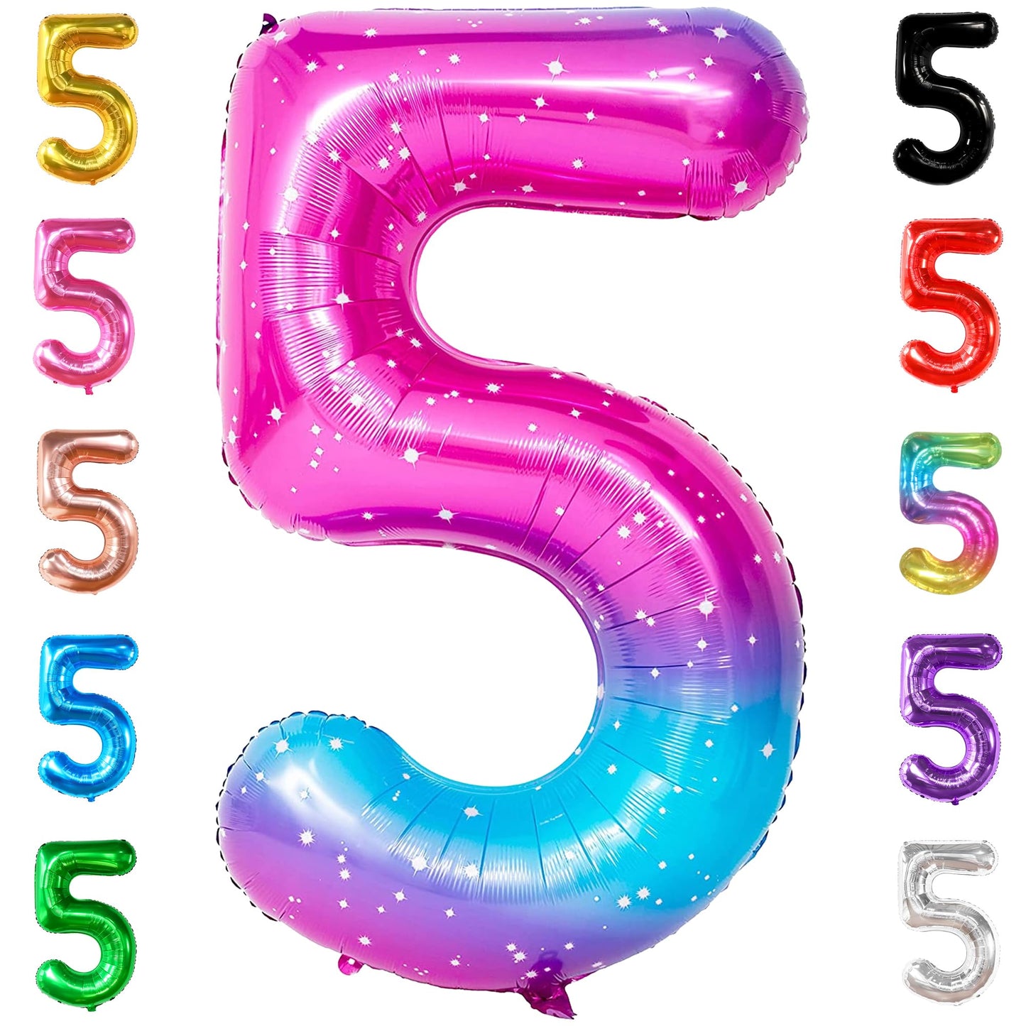 KatchOn Rainbow Number 5 Balloon – Giant 40 Inch Pink & Blue 5th Birthday Decor