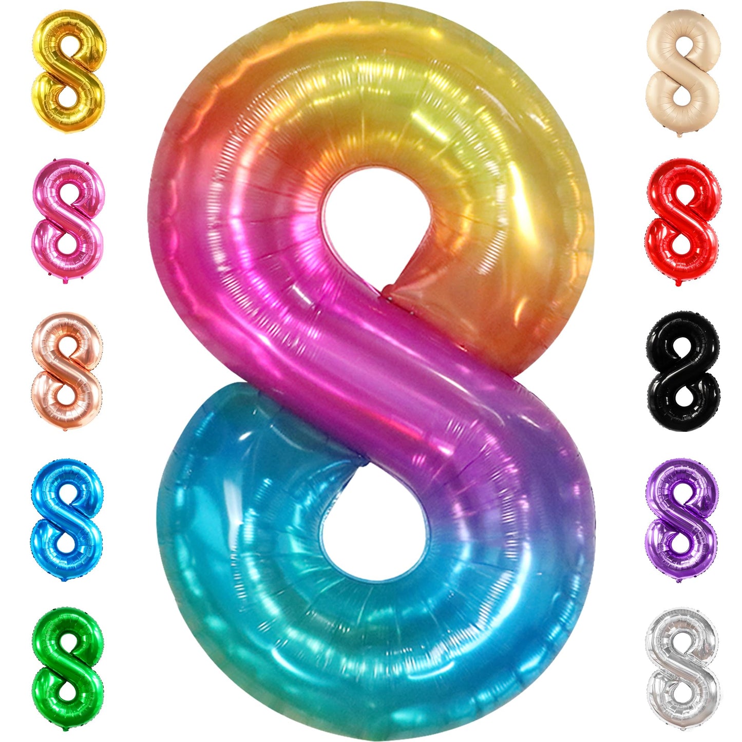 KatchOn Giant Rainbow 40 Inch Number 8 Balloon – Tie Dye Birthday Decor