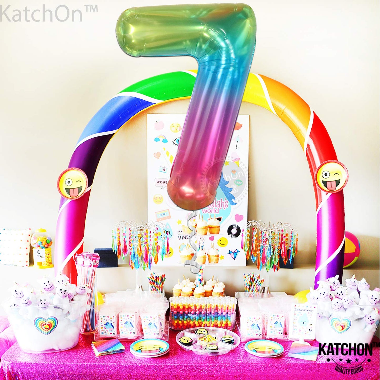 KatchOn Giant Jelly Number 7 Balloon - 40-Inch Rainbow Birthday Decor
