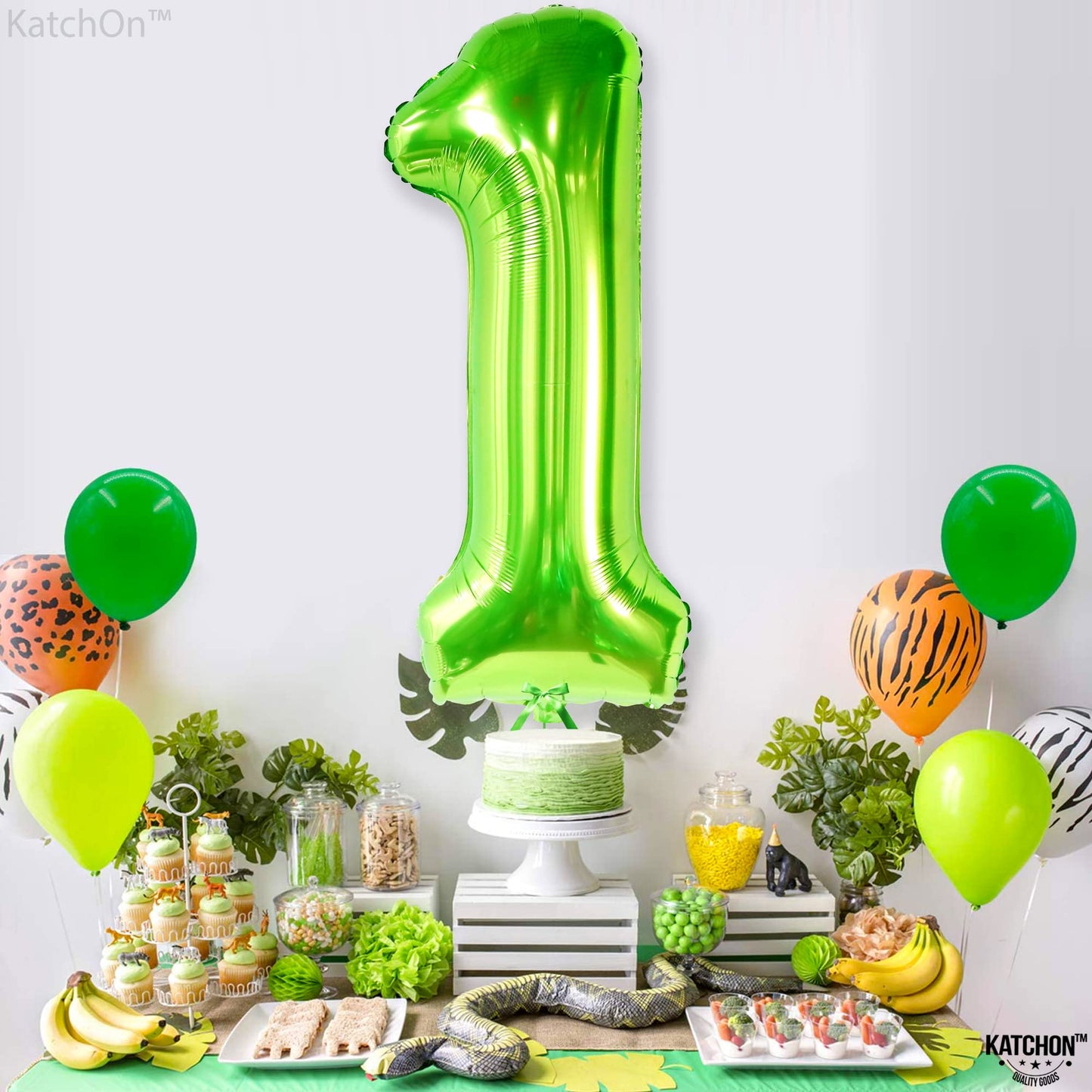 KatchOn Large Green Number 1 Balloon – 40 Inch Mylar Foil | 1st Birthday & Safari Theme Decor