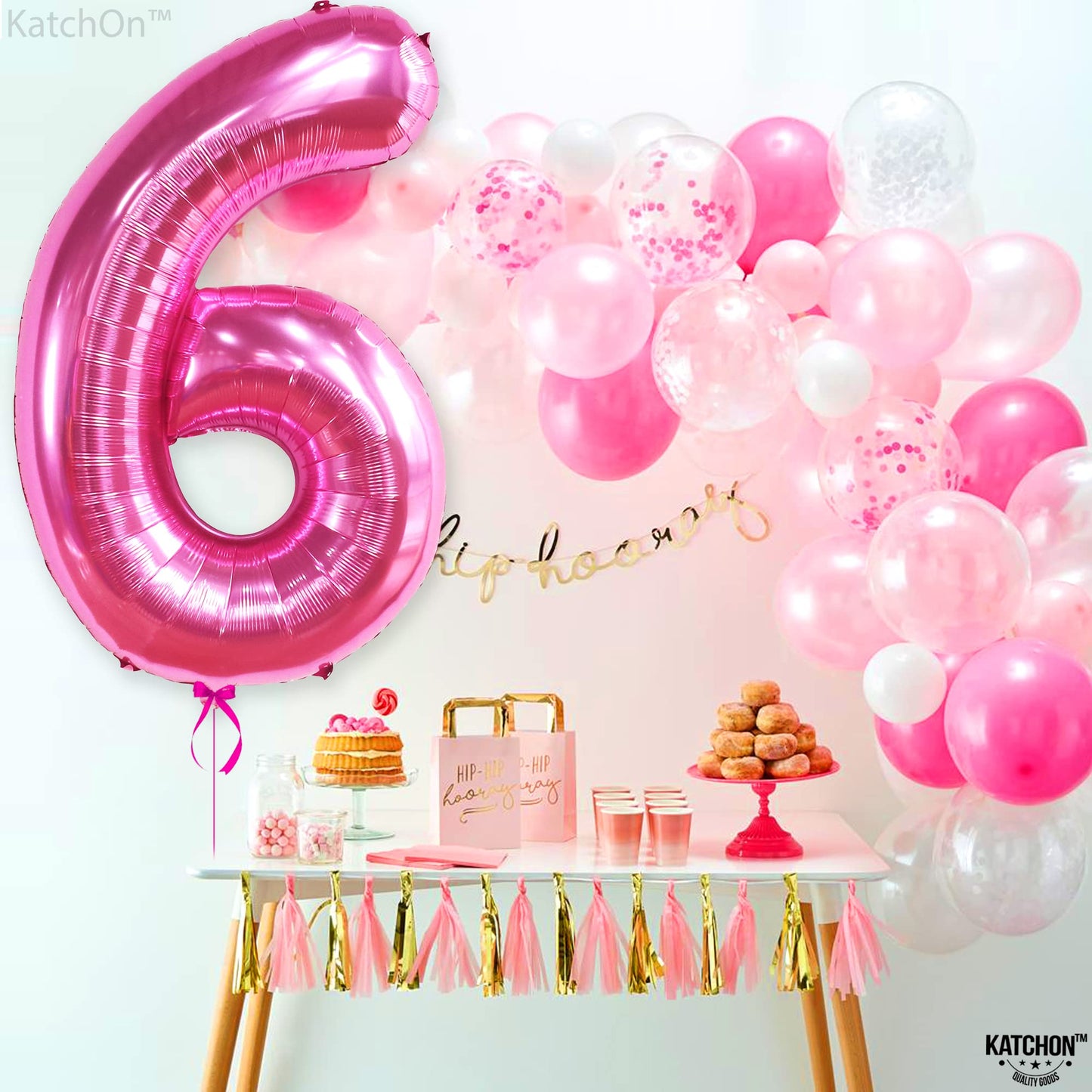 KatchOn Giant Hot Pink Number 6 Balloon - 40 Inch | 6th Birthday Decor for Girls | Pink Birthday Balloon