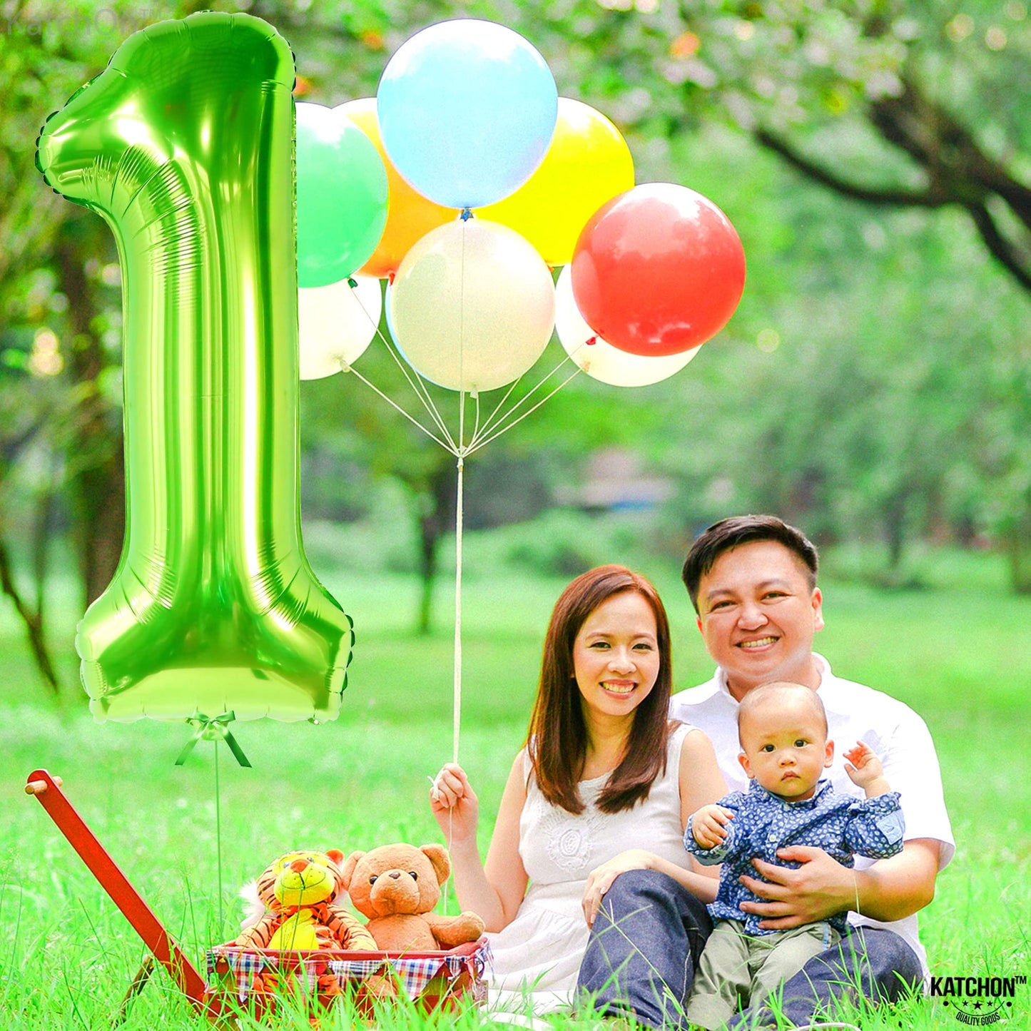 KatchOn Large Green Number 1 Balloon – 40 Inch Mylar Foil | 1st Birthday & Safari Theme Decor