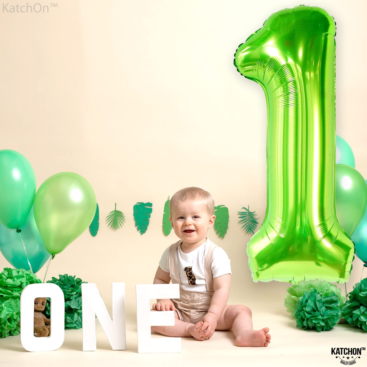 KatchOn Large Green Number 1 Balloon – 40 Inch Mylar Foil | 1st Birthday & Safari Theme Decor