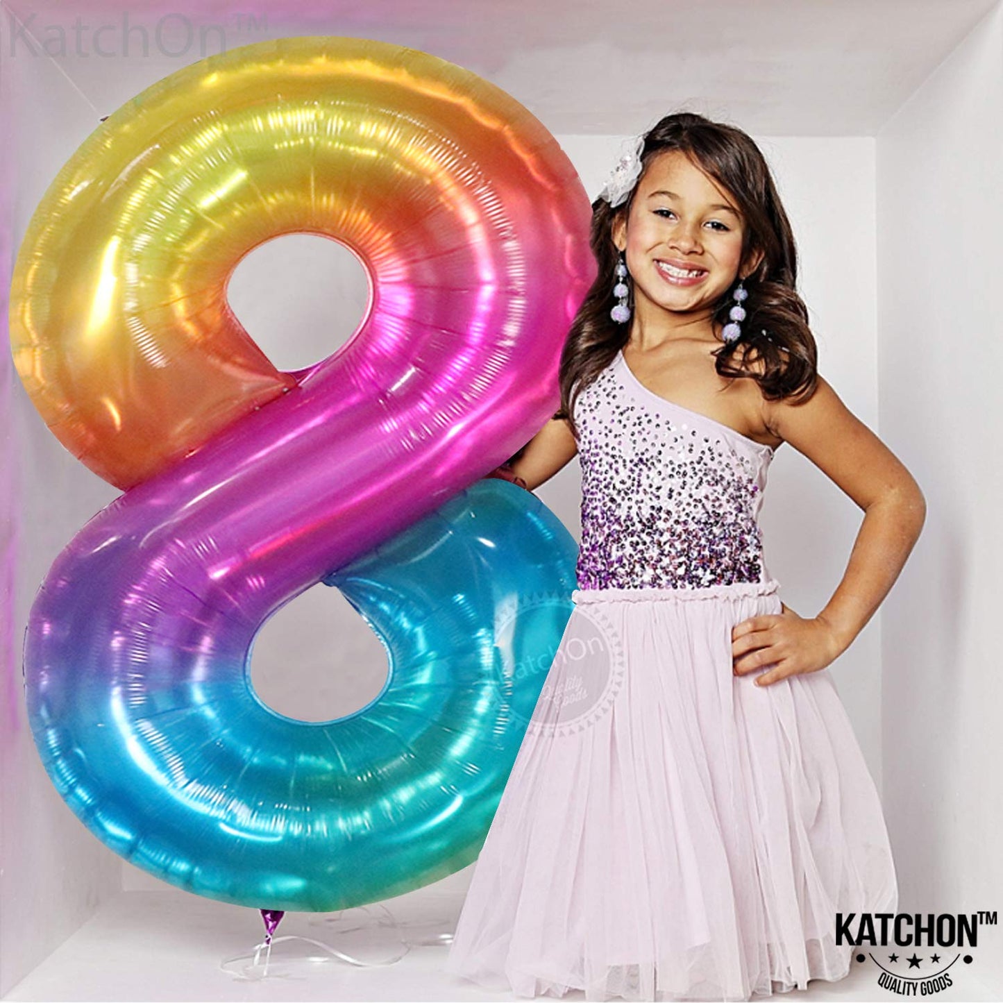KatchOn Giant Rainbow 40 Inch Number 8 Balloon – Tie Dye Birthday Decor