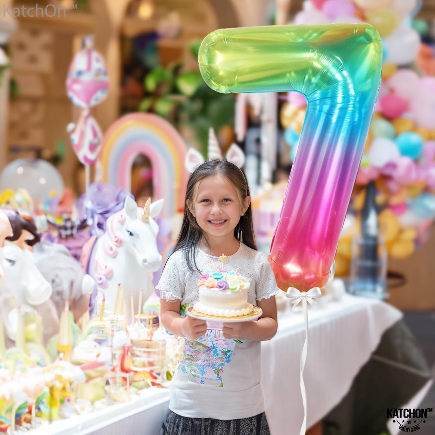 KatchOn Giant Jelly Number 7 Balloon - 40-Inch Rainbow Birthday Decor