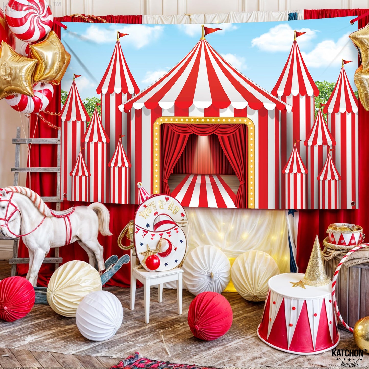 KatchOn XtraLarge Carnival Backdrop 72x44 in | Circus Theme Party Decor