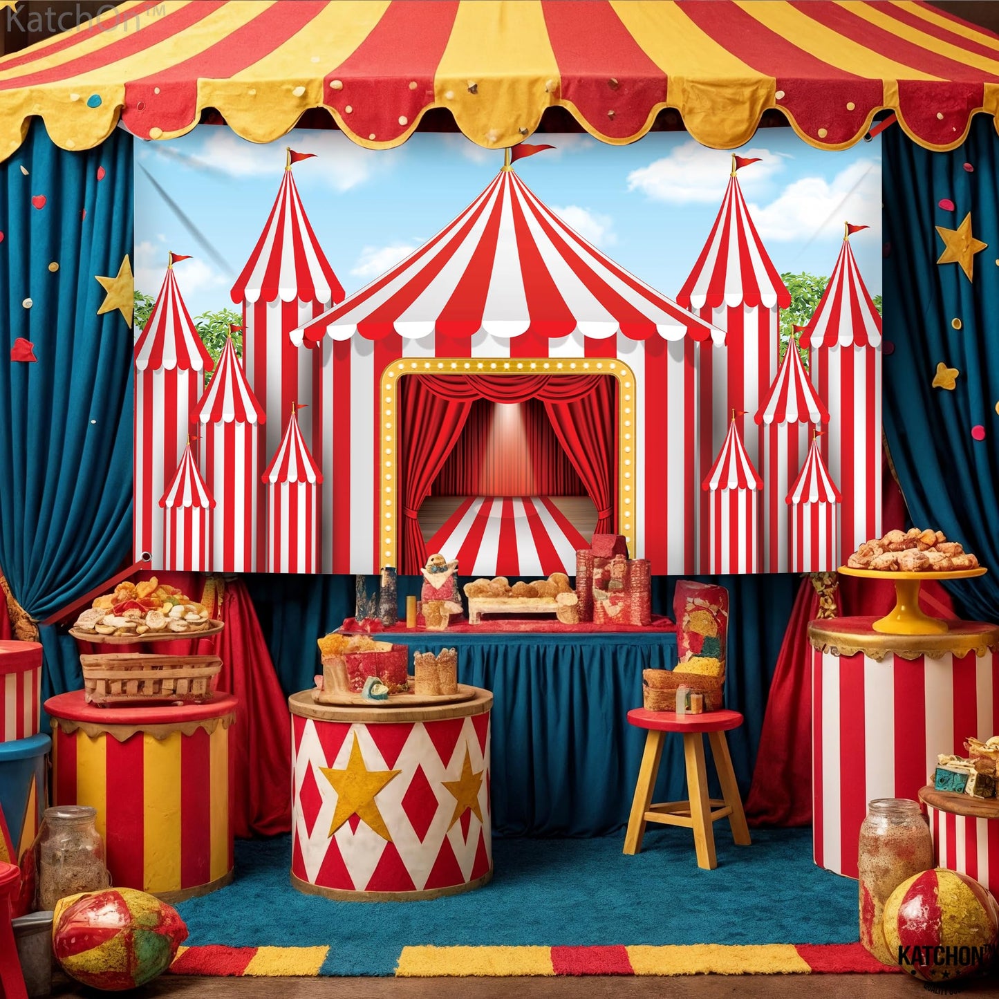 KatchOn XtraLarge Carnival Backdrop 72x44 in | Circus Theme Party Decor