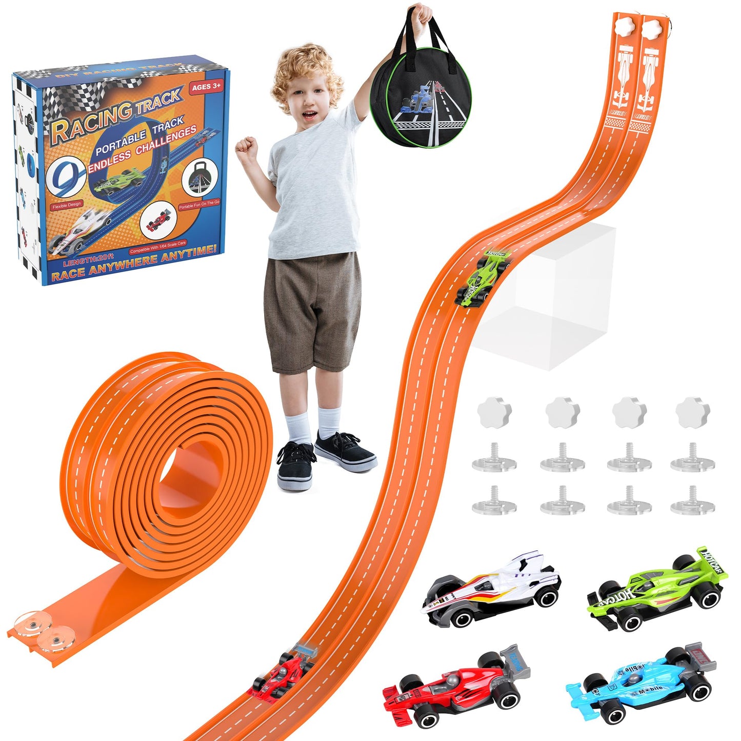Katgogoo 20ft Flexible Race Track – Dual-Lane Slot Car Set with Suction Cups (1/64 Scale)