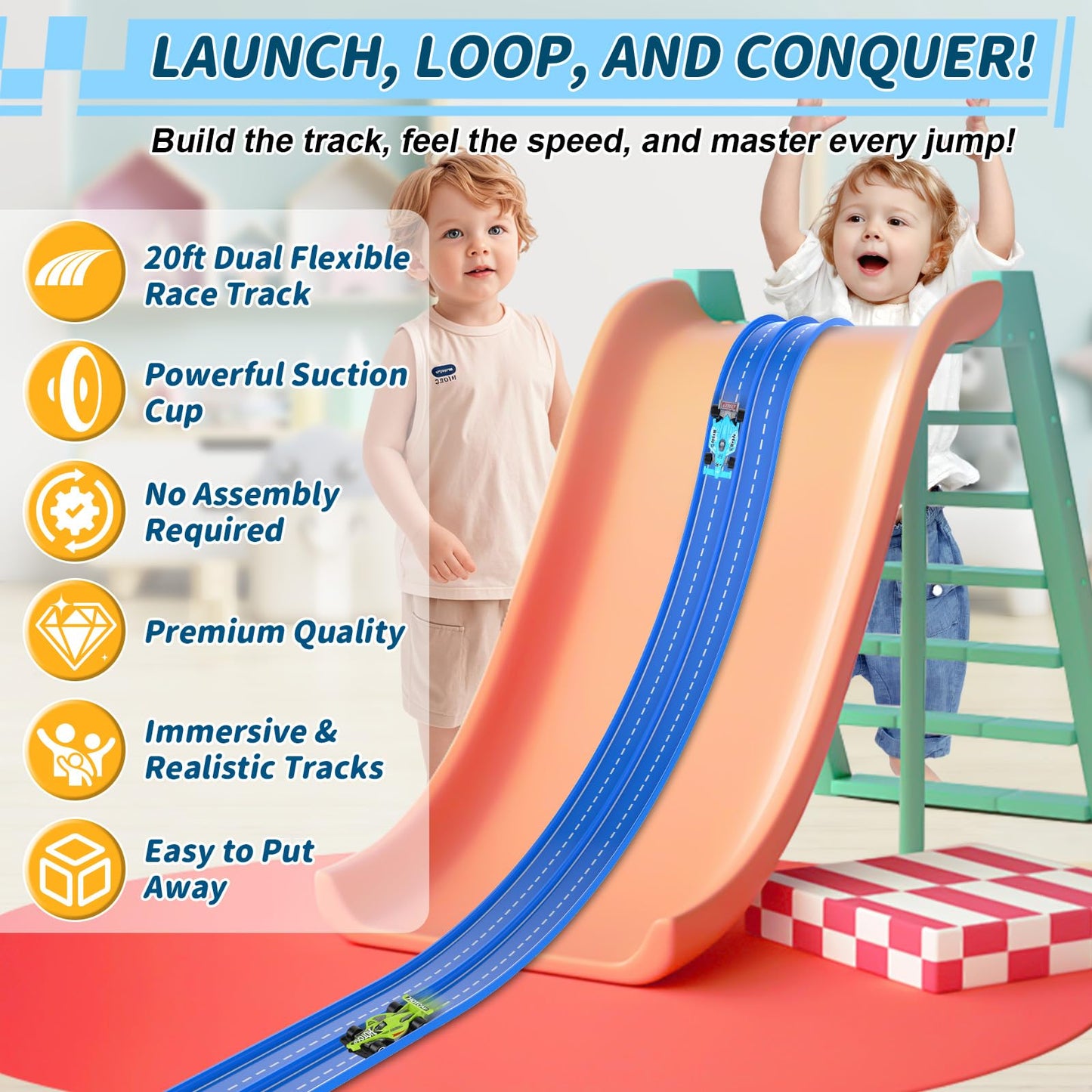 Katgogoo 20ft Flexible Race Track – Dual-Lane Slot Car Set (1/64)