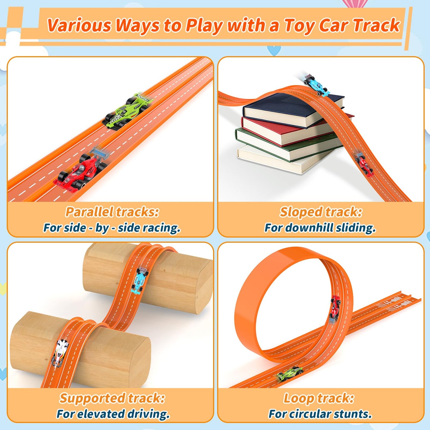 Katgogoo 20ft Flexible Race Track – Dual-Lane Slot Car Set with Suction Cups (1/64 Scale)