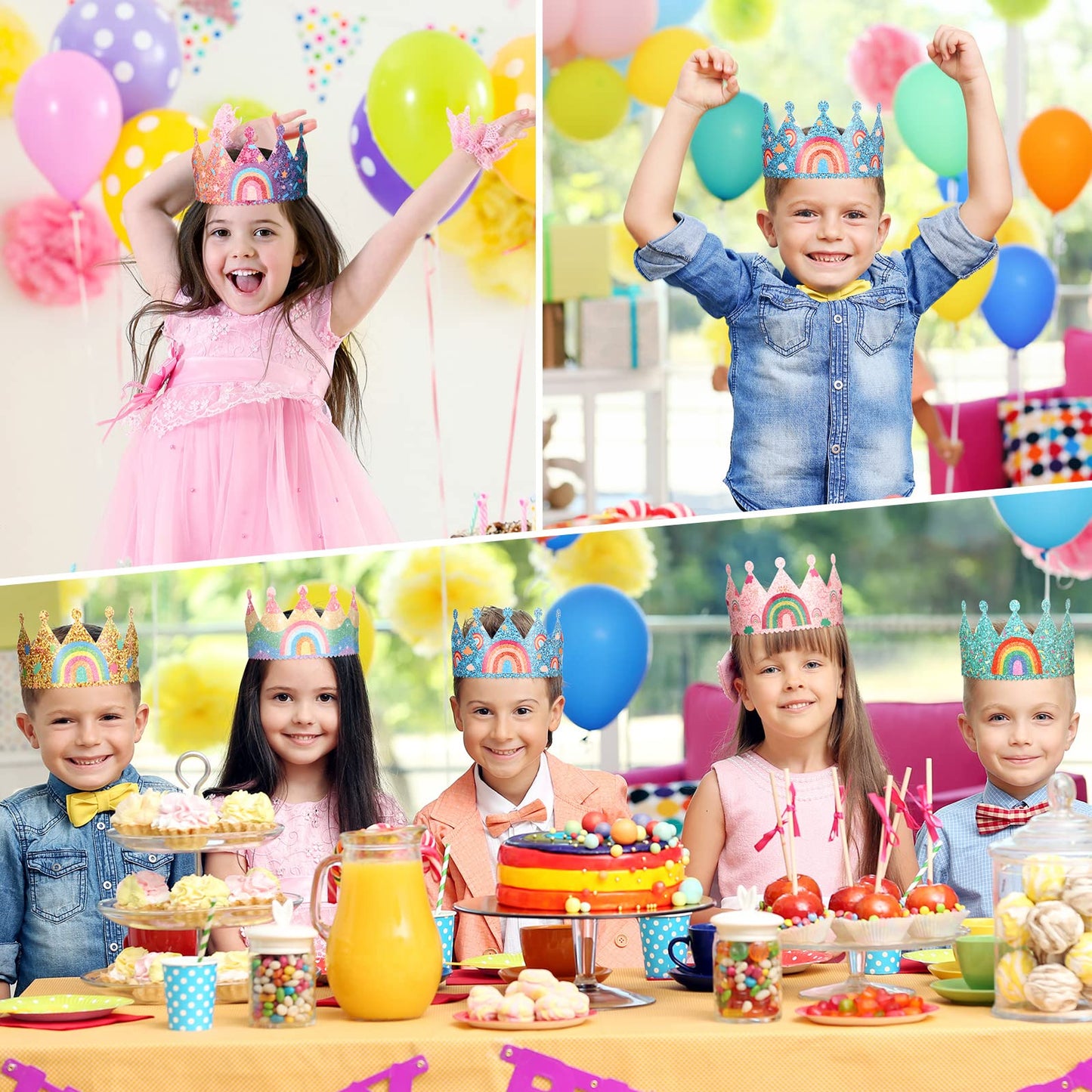 Kathfly Rainbow Birthday Hats Crown Headbands – 12 Pack Party Supplies
