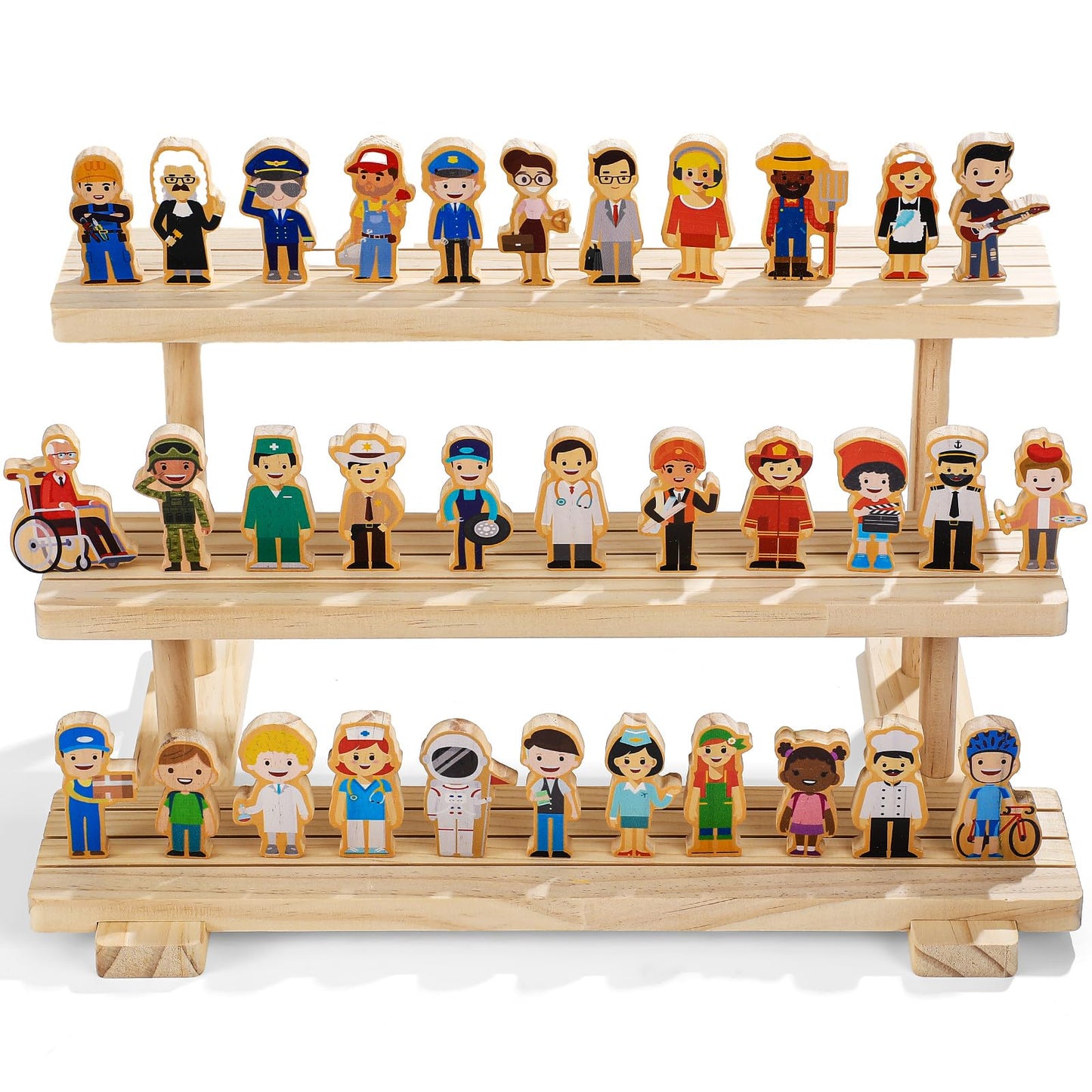 Kathfly 36 Pcs Wooden Community Helpers – Multicultural Career Figurines for Preschool