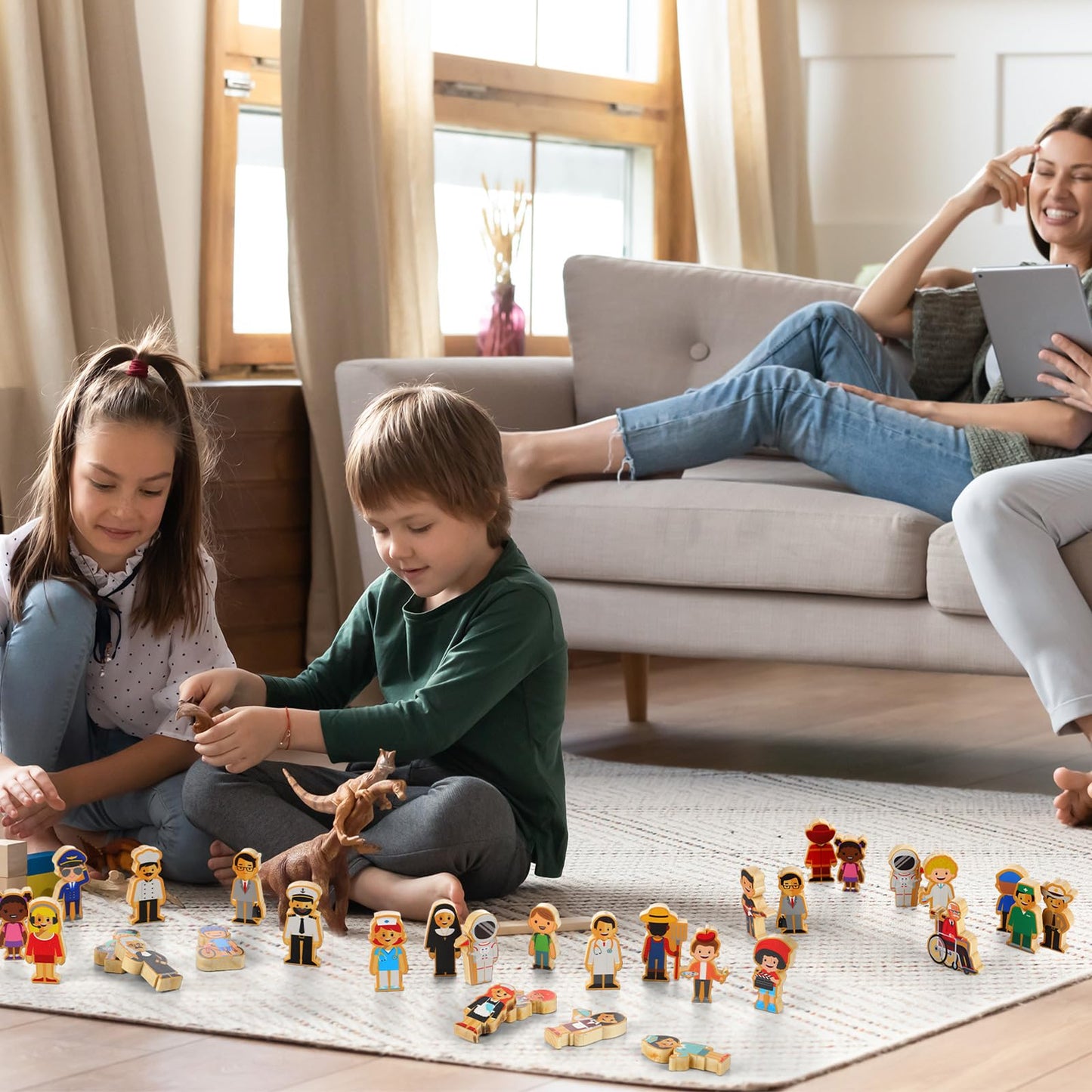 Kathfly 36 Pcs Wooden Community Helpers – Multicultural Career Figurines for Preschool
