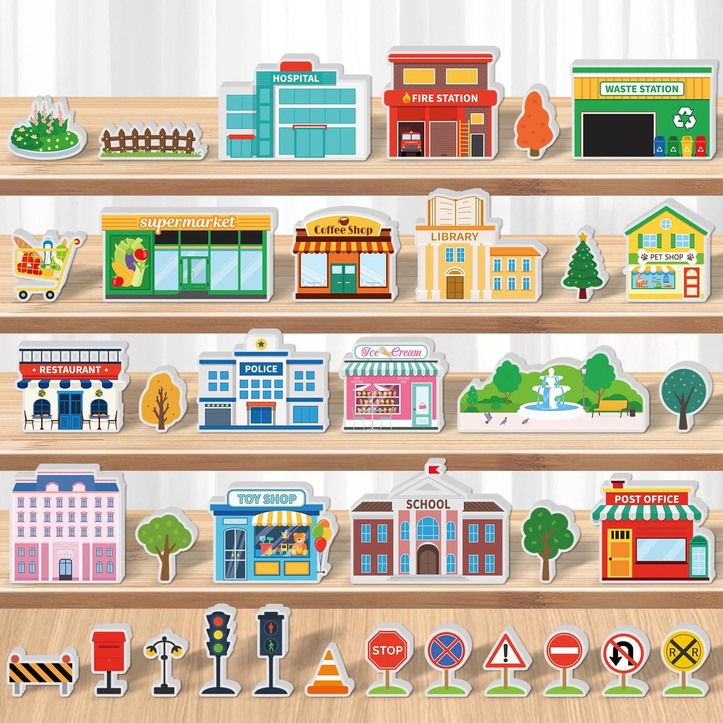 Kathfly 36 Pcs Wooden Community Helpers Set | Multicultural Preschool Building Blocks