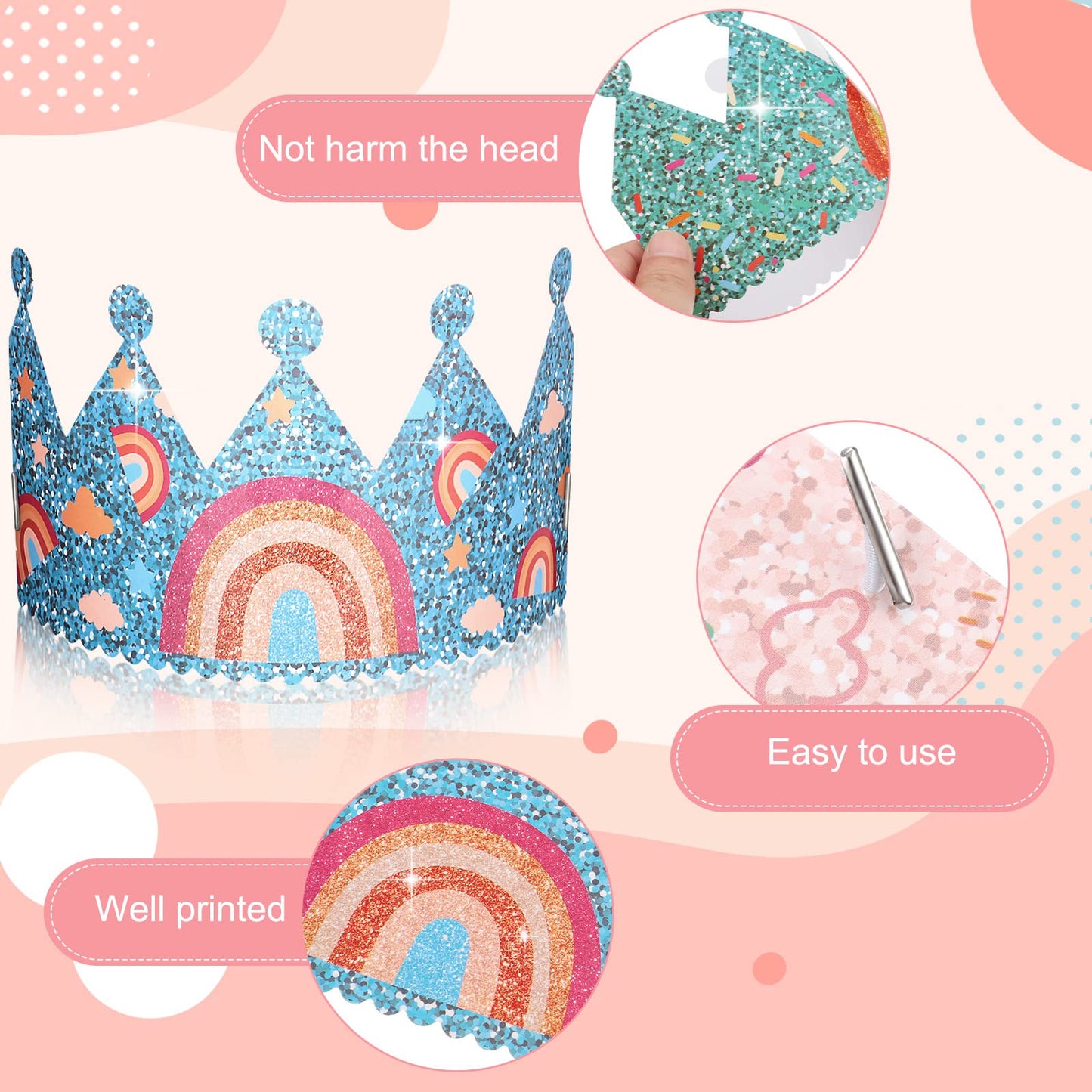 Kathfly Rainbow Birthday Hats Crown Headbands – 12 Pack Party Supplies